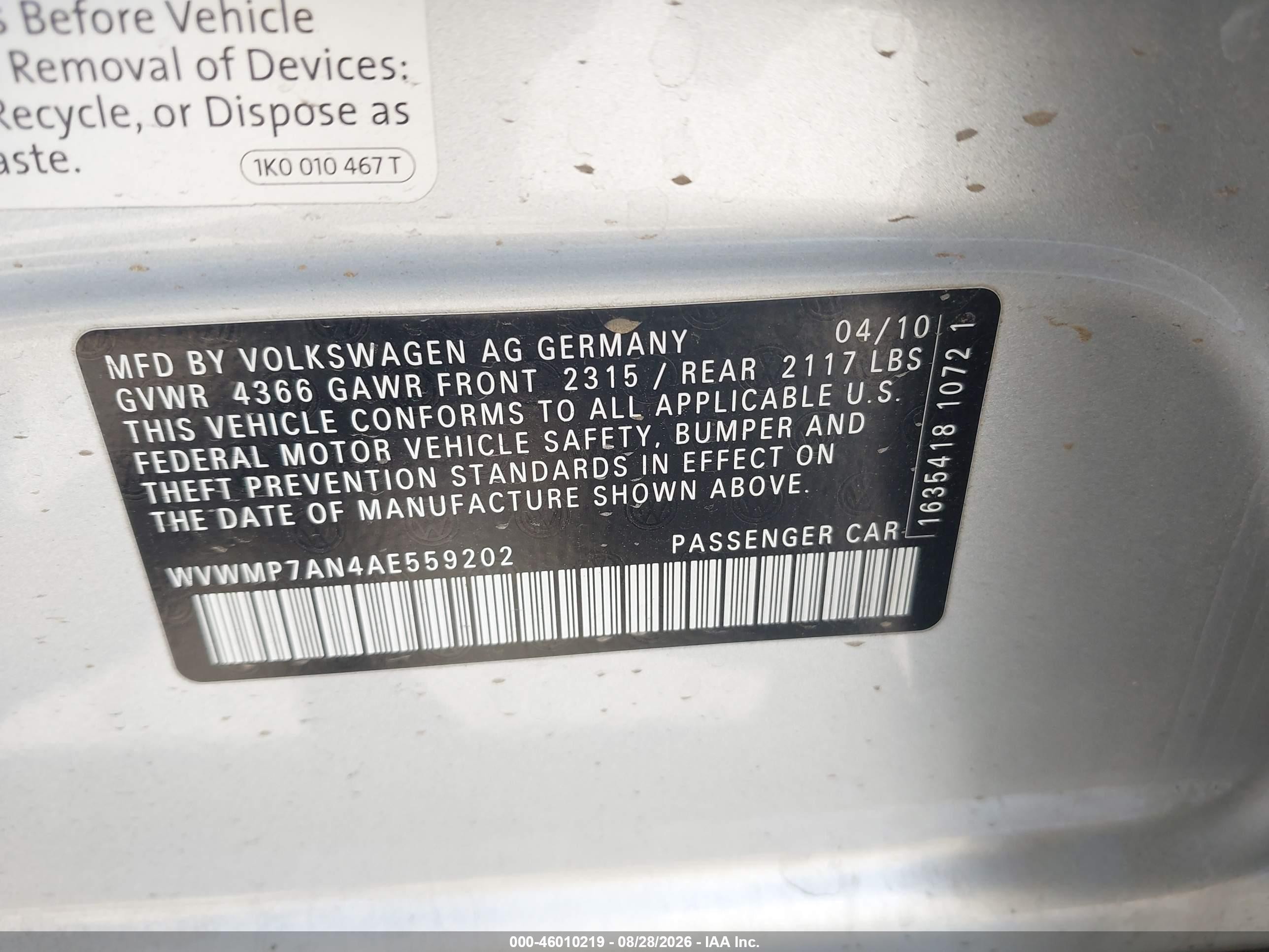 2010 Volkswagen Cc Sport Серебряный vin: WVWMP7AN4AE559202