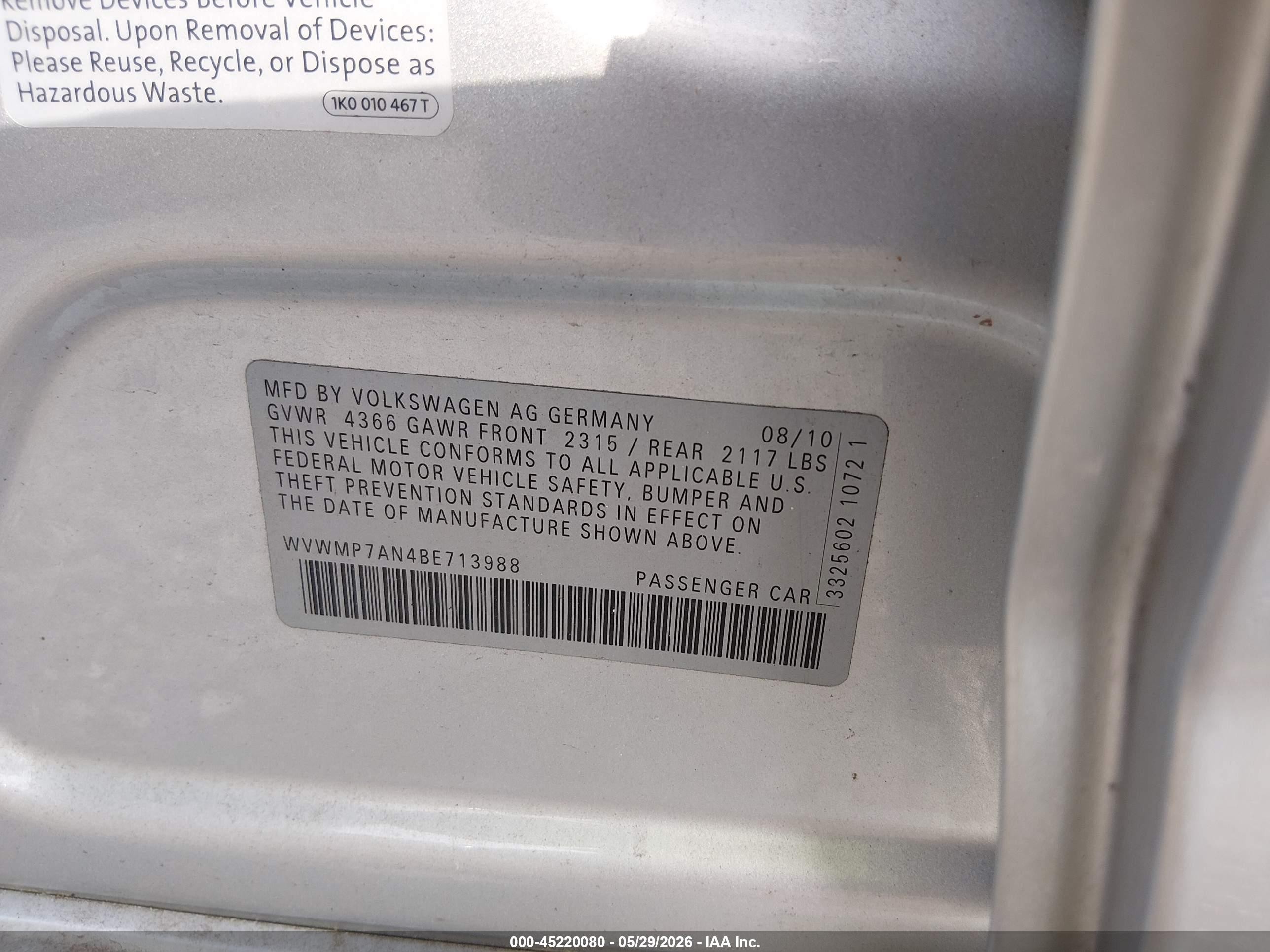 2011 Volkswagen Cc Sport Silver vin: WVWMP7AN4BE713988