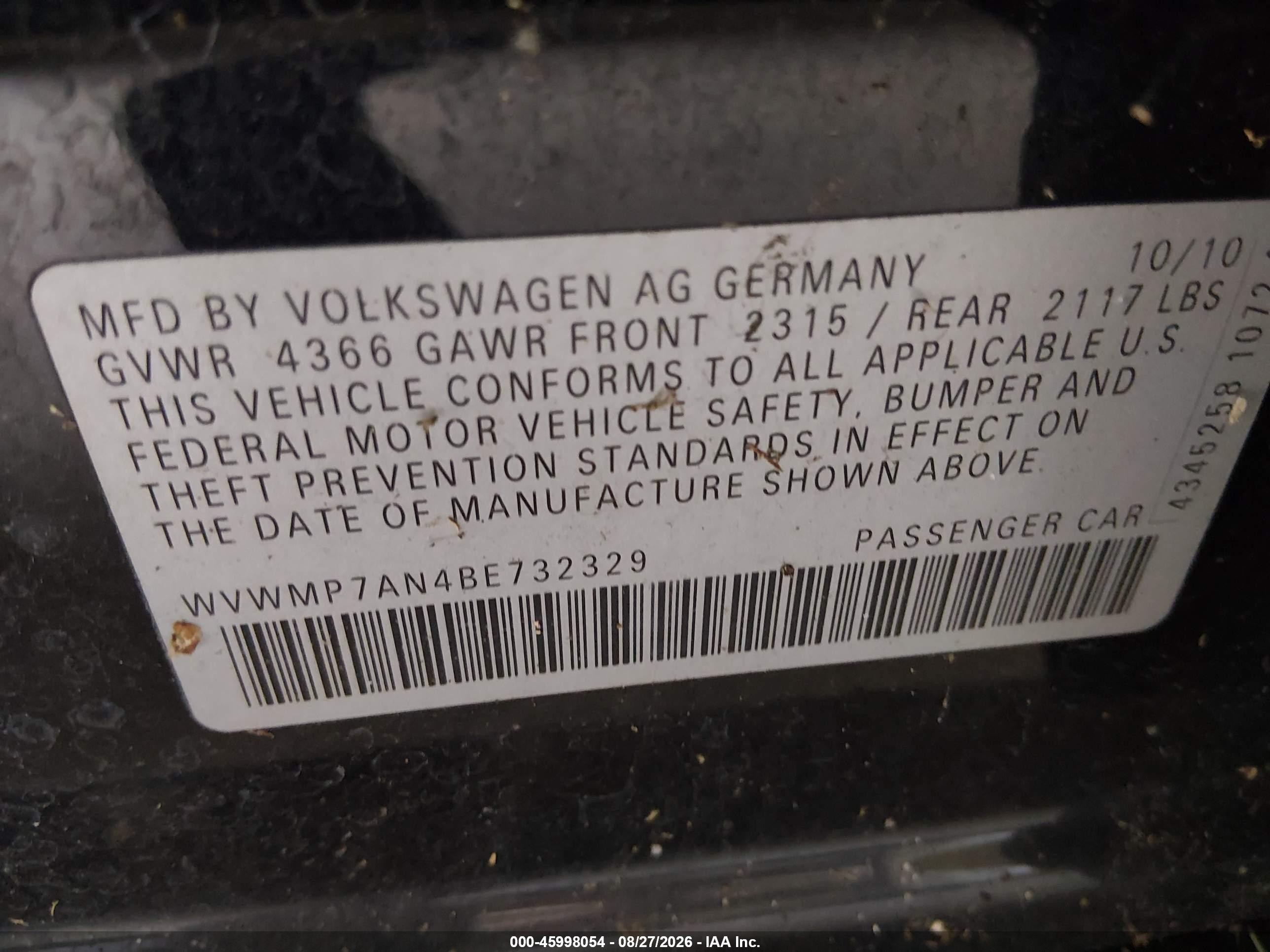 2011 Volkswagen Cc Sport Black vin: WVWMP7AN4BE732329