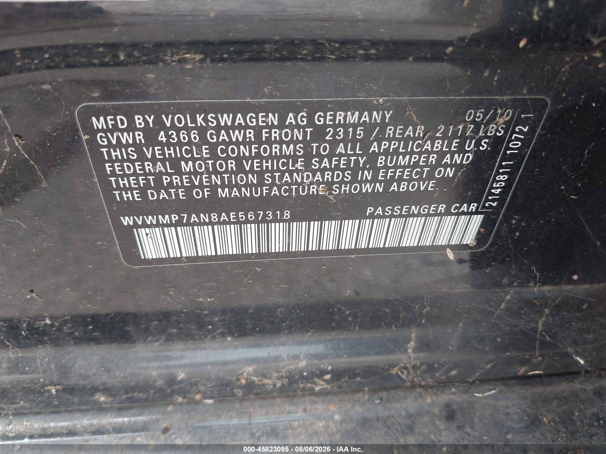 2010 Volkswagen Cc Sport Black vin: WVWMP7AN8AE567318