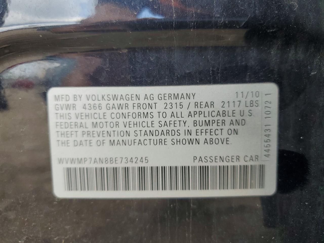 2011 Volkswagen Cc Sport Black vin: WVWMP7AN8BE734245