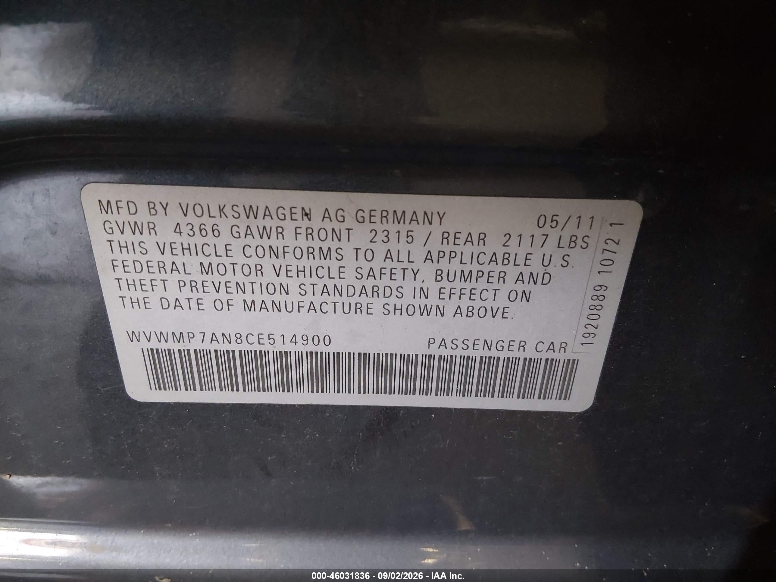 2012 Volkswagen Cc Sport Gray vin: WVWMP7AN8CE514900