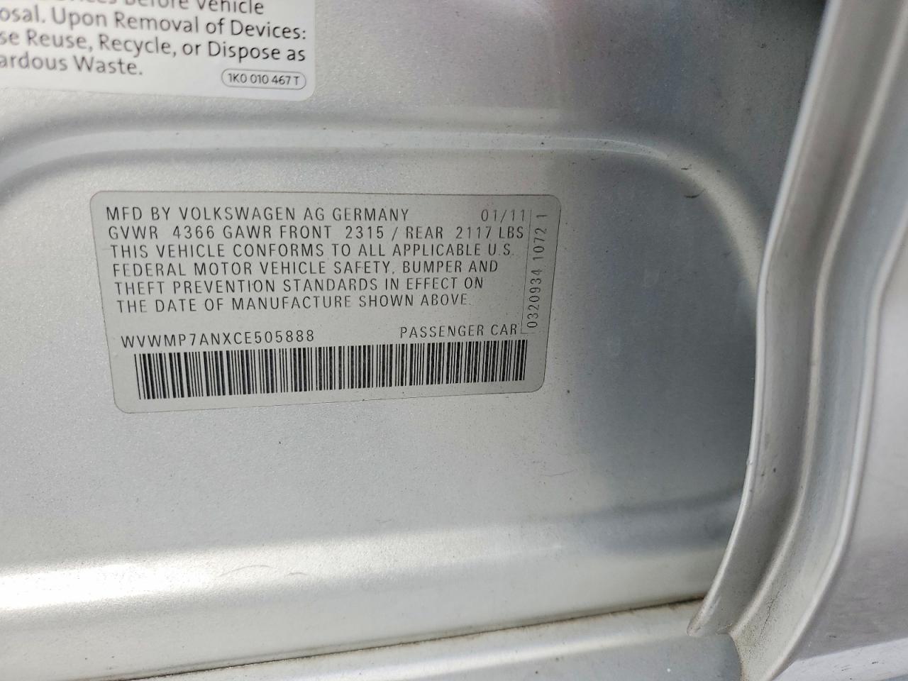 2012 Volkswagen Cc Sport Silver vin: WVWMP7ANXCE505888