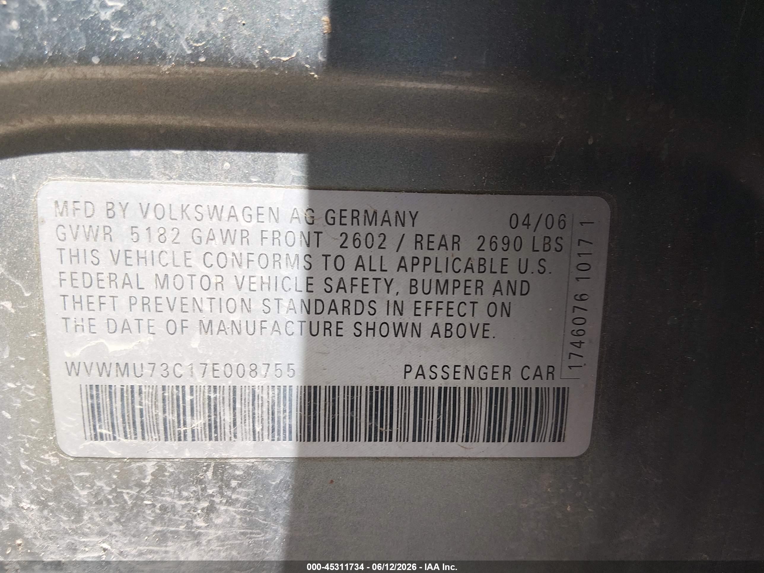 2007 Volkswagen Passat 3.6 Gray vin: WVWMU73C17E008755