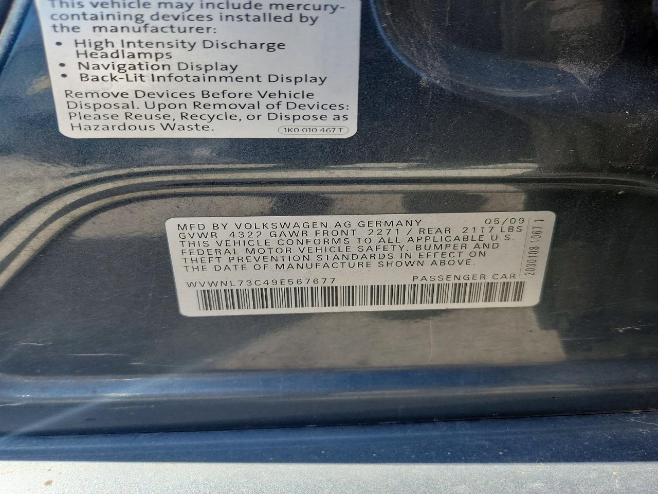2009 Volkswagen Cc Sport Blue vin: WVWNL73C49E567677
