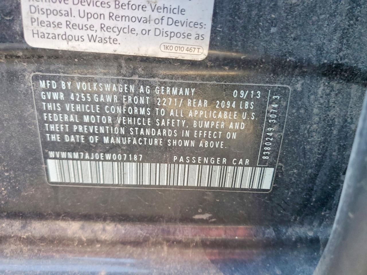 2014 Volkswagen Golf Black vin: WVWNM7AJ0EW007187