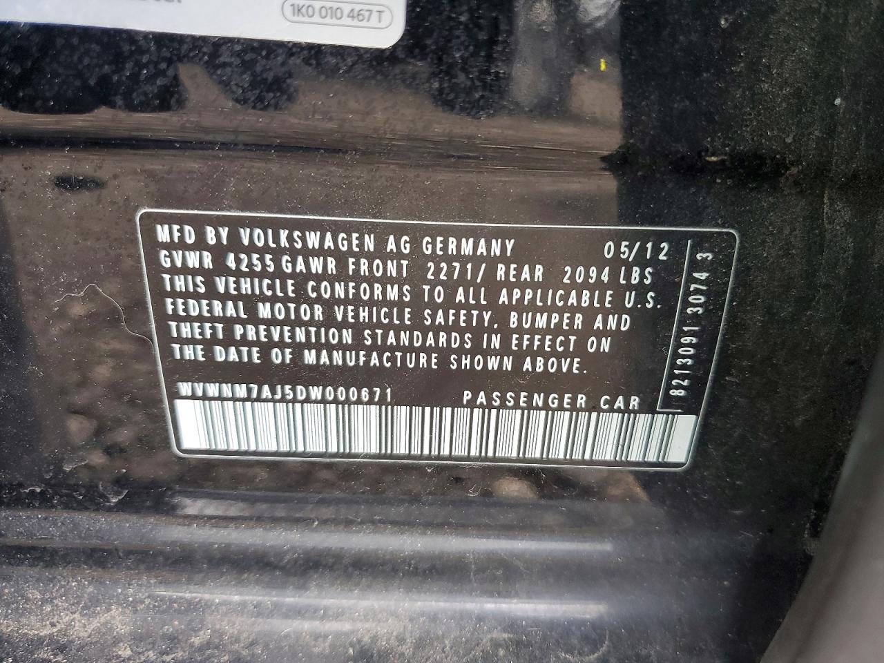 2013 Volkswagen Golf Black vin: WVWNM7AJ5DW000671
