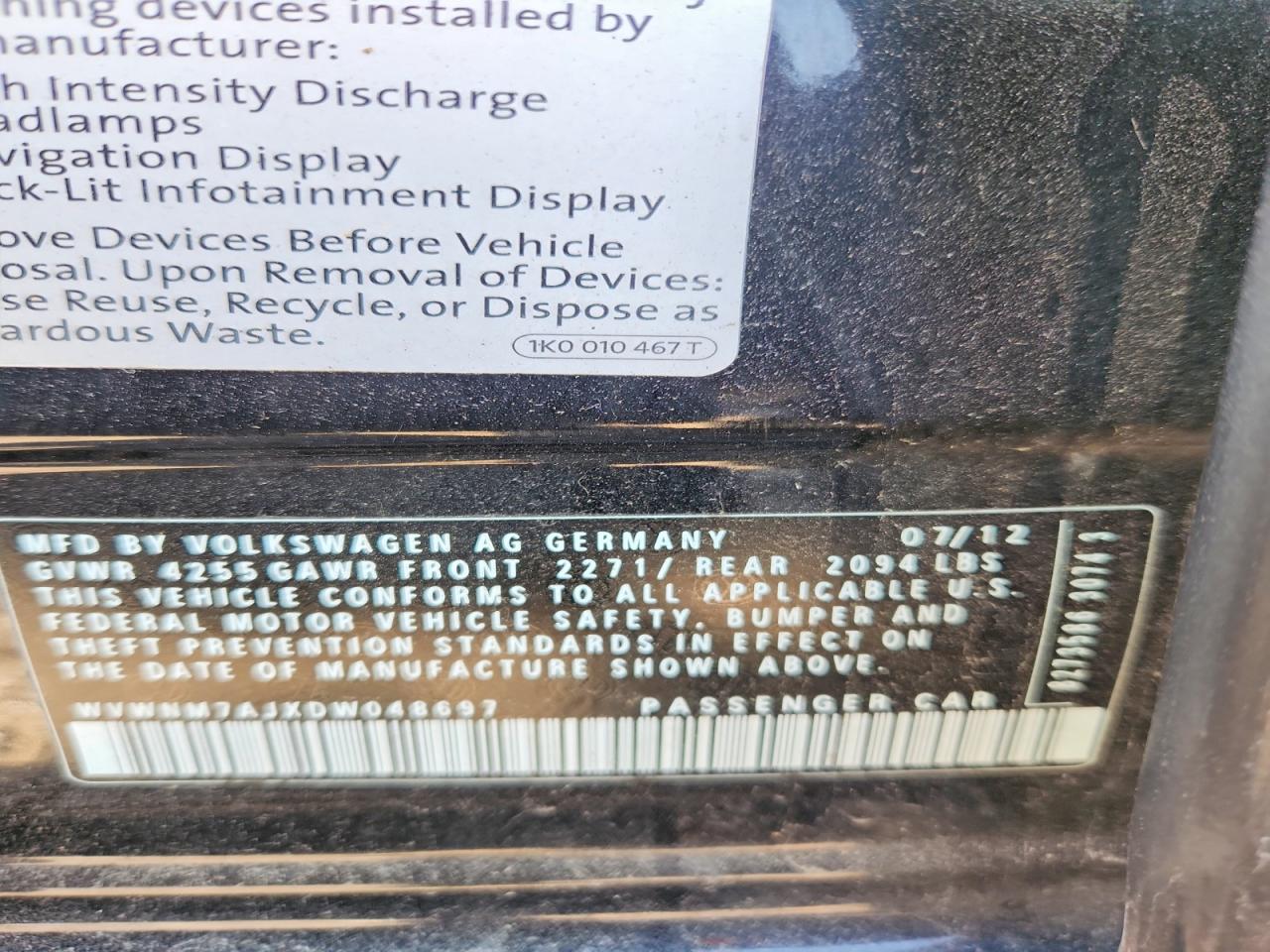 2013 Volkswagen Golf Black vin: WVWNM7AJXDW048697