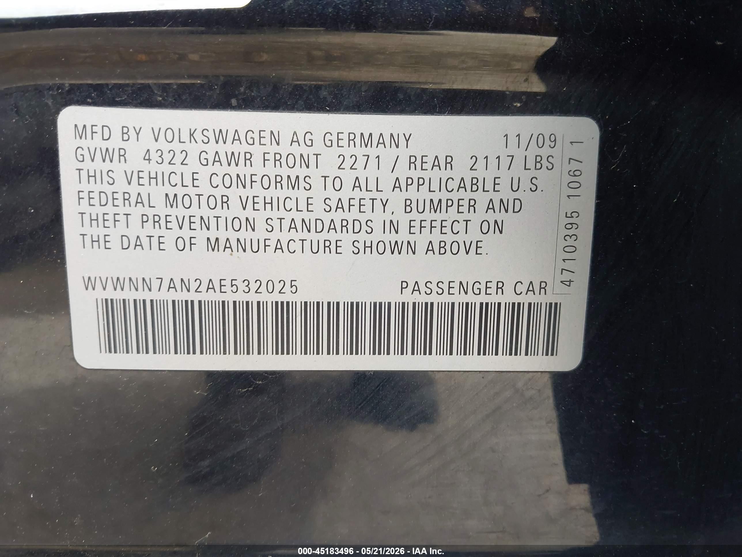 2010 Volkswagen Cc Sport Black vin: WVWNN7AN2AE532025