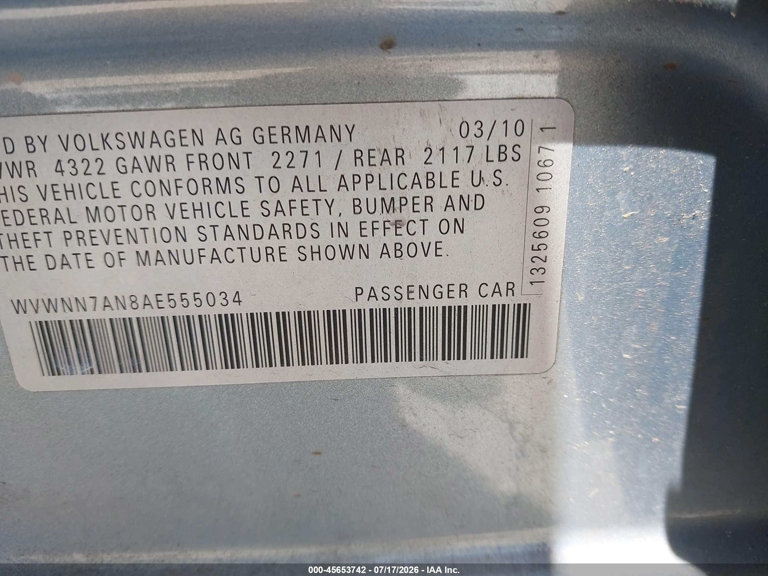 2010 Volkswagen Cc Sport Light Blue vin: WVWNN7AN8AE555034