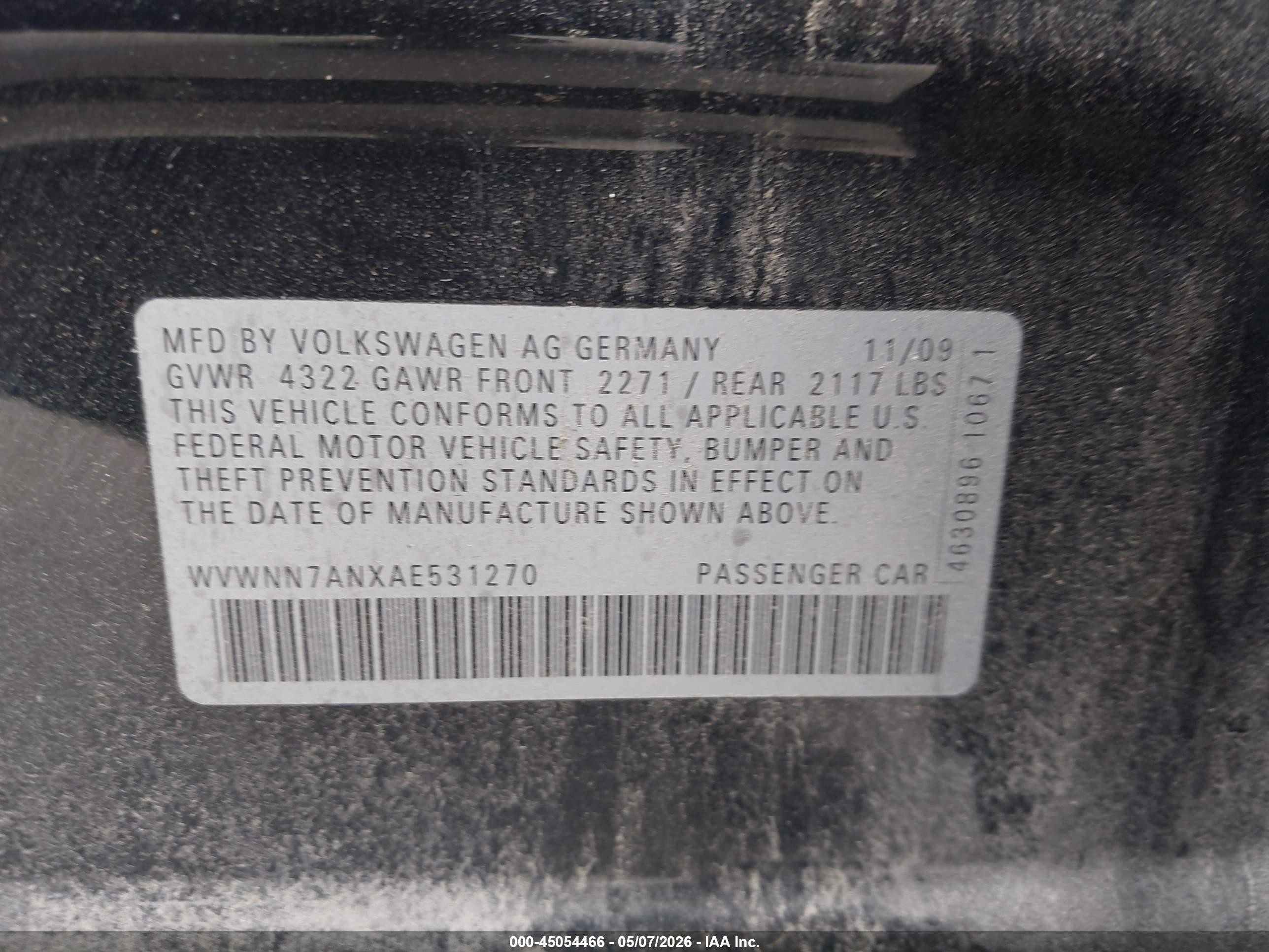 2010 Volkswagen Cc Sport Black vin: WVWNN7ANXAE531270