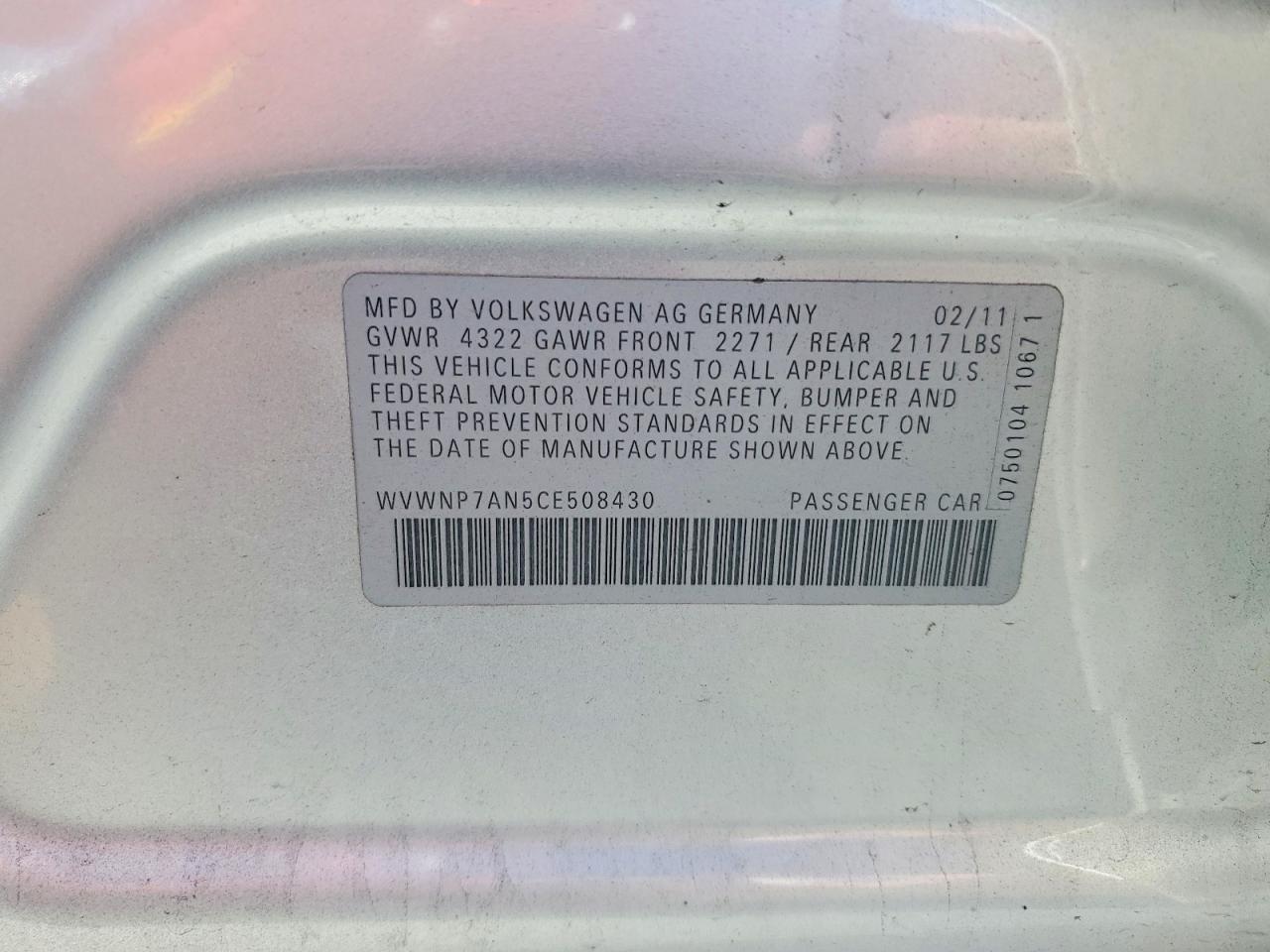 2012 Volkswagen Cc Silver vin: WVWNP7AN5CE508430