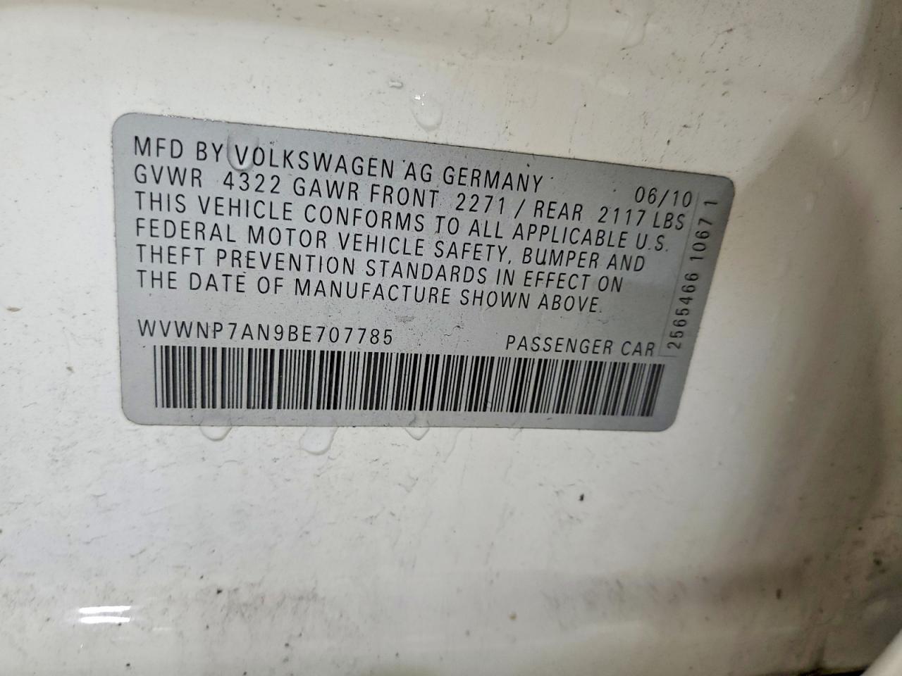 2011 Volkswagen Cc Sport White vin: WVWNP7AN9BE707785