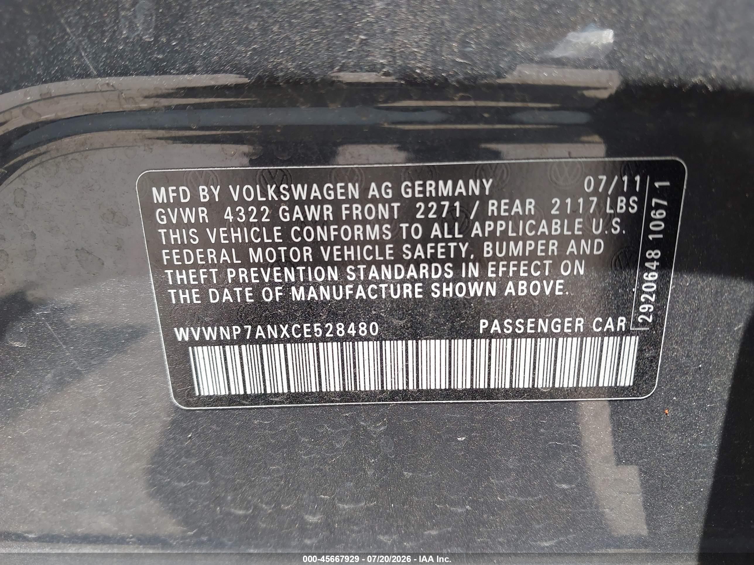 2012 Volkswagen Cc Sport Серый vin: WVWNP7ANXCE528480