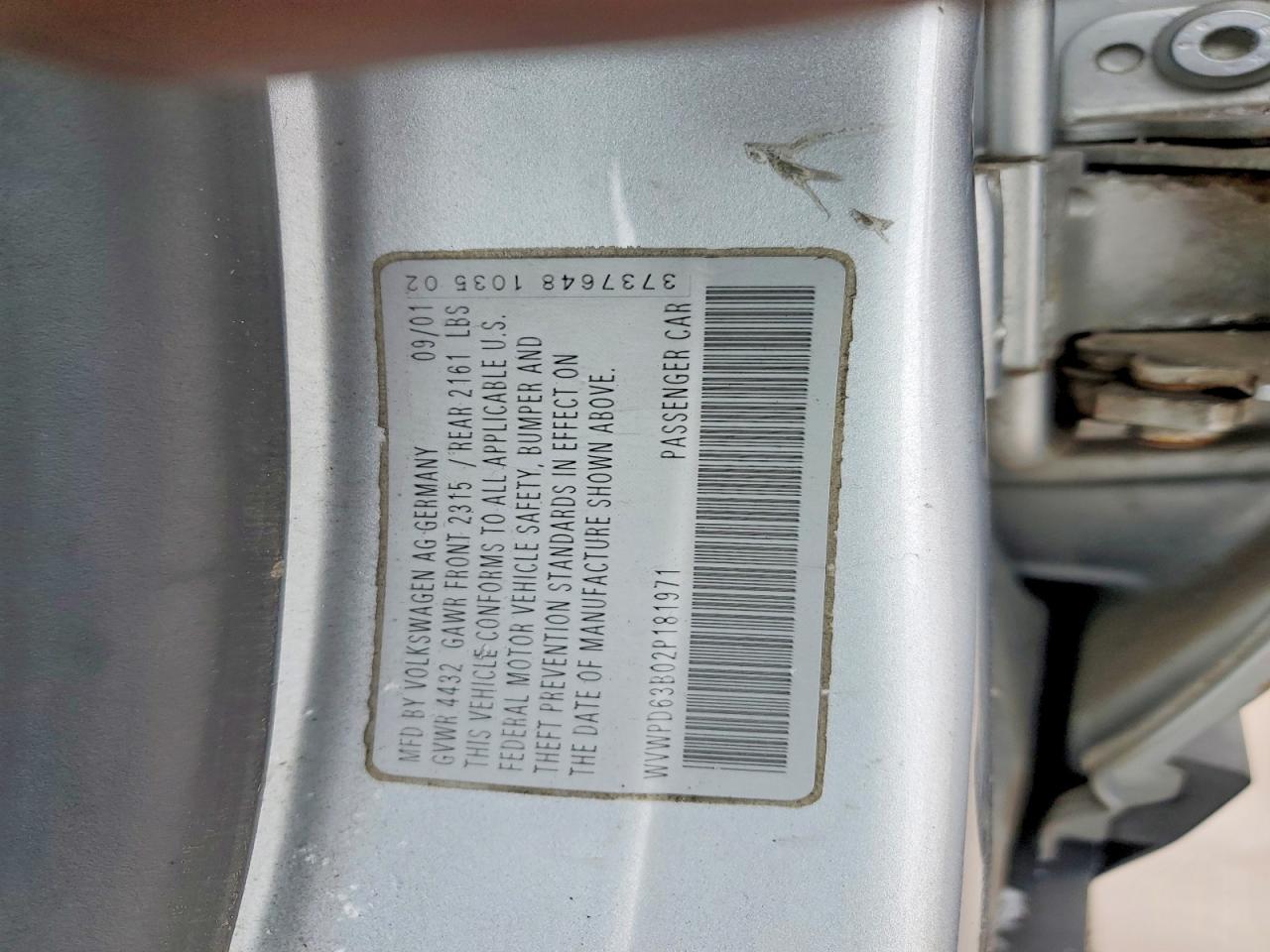2002 Volkswagen Passat Gls Silver vin: WVWPD63B02P181971