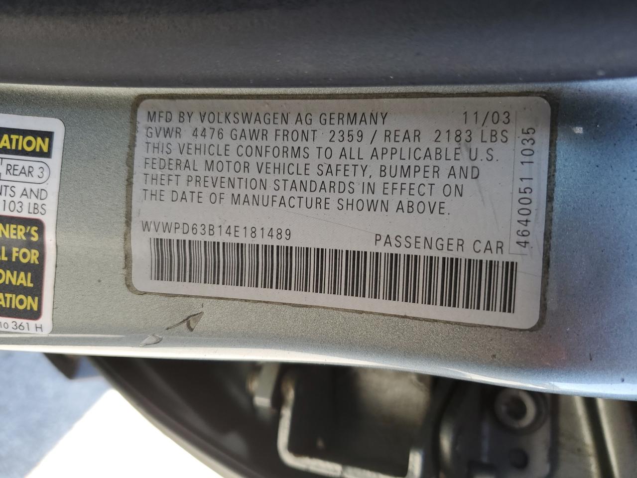 2004 Volkswagen Passat Gls Серебряный vin: WVWPD63B14E181489