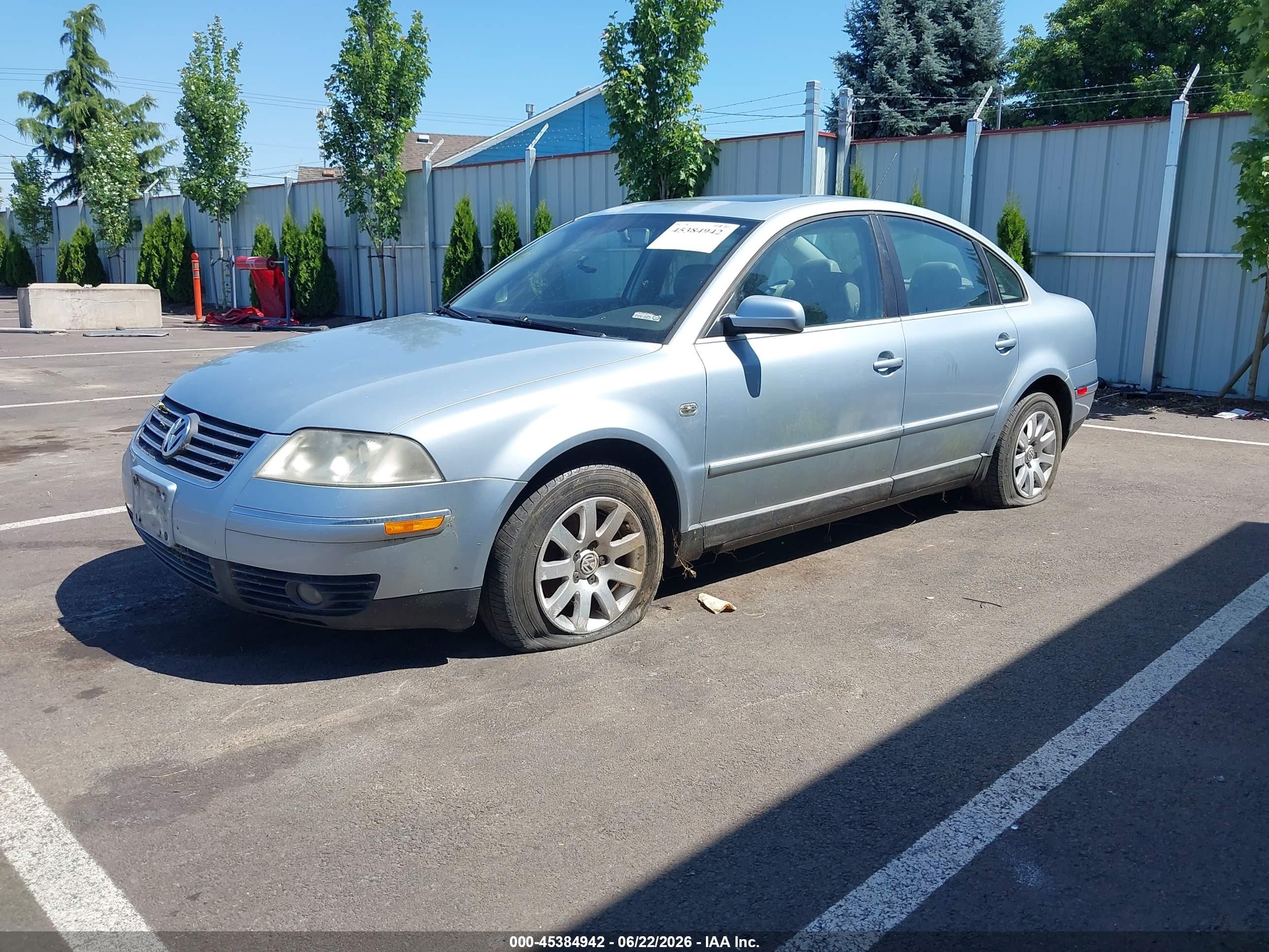 2003 Volkswagen Passat Gls Light Blue vin: WVWPD63B23P250354