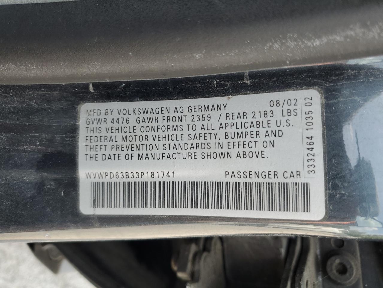 2003 Volkswagen Passat Gls Charcoal vin: WVWPD63B33P181741