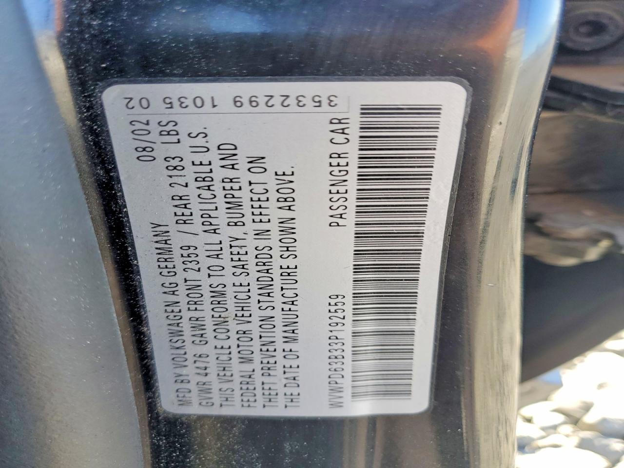 2003 Volkswagen Passat Gls Black vin: WVWPD63B33P192559