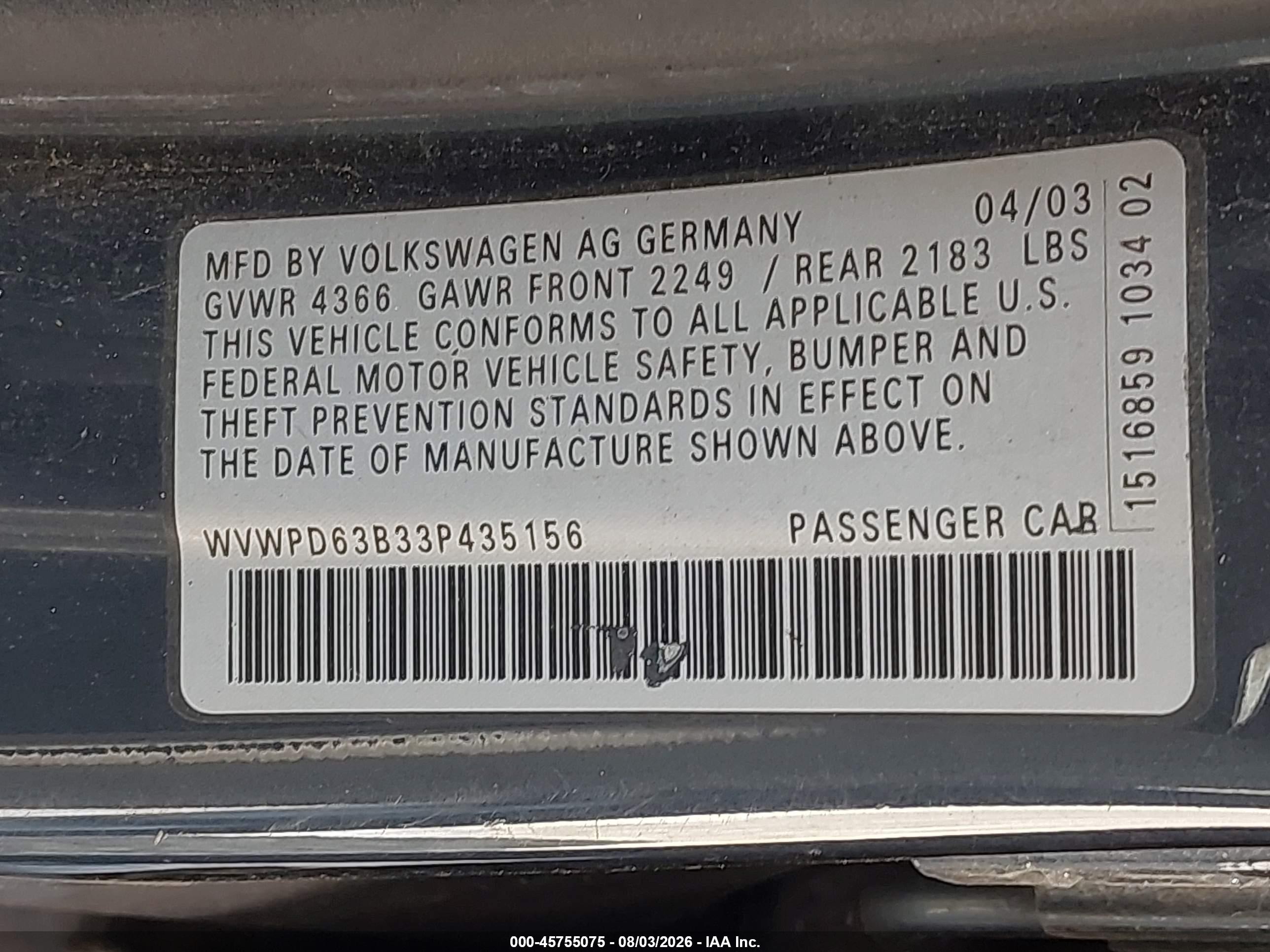 2003 Volkswagen Passat Gls Dark Blue vin: WVWPD63B33P435156