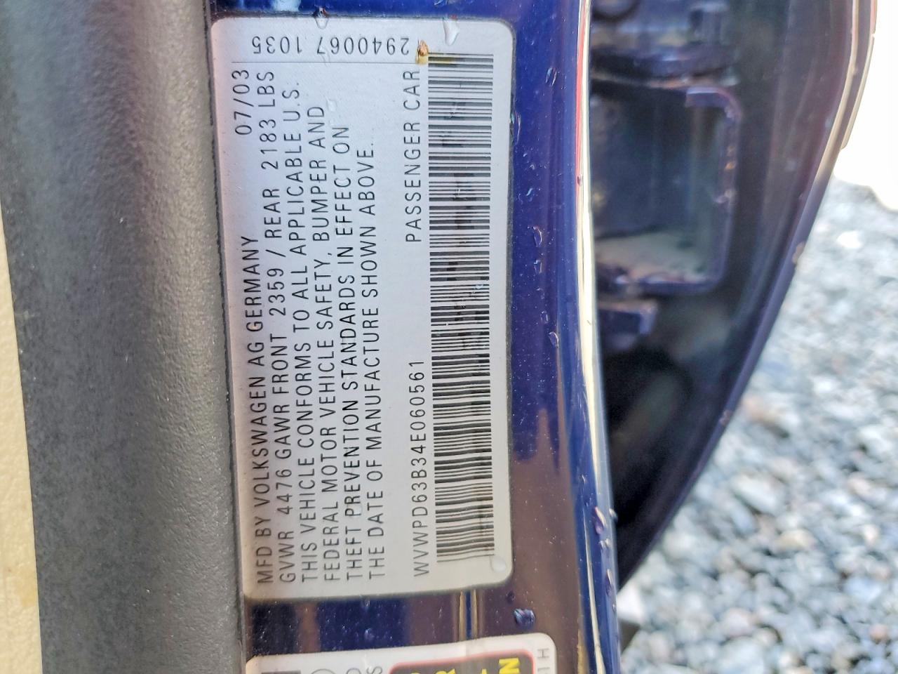2004 Volkswagen Passat Gls Blue vin: WVWPD63B34E060561