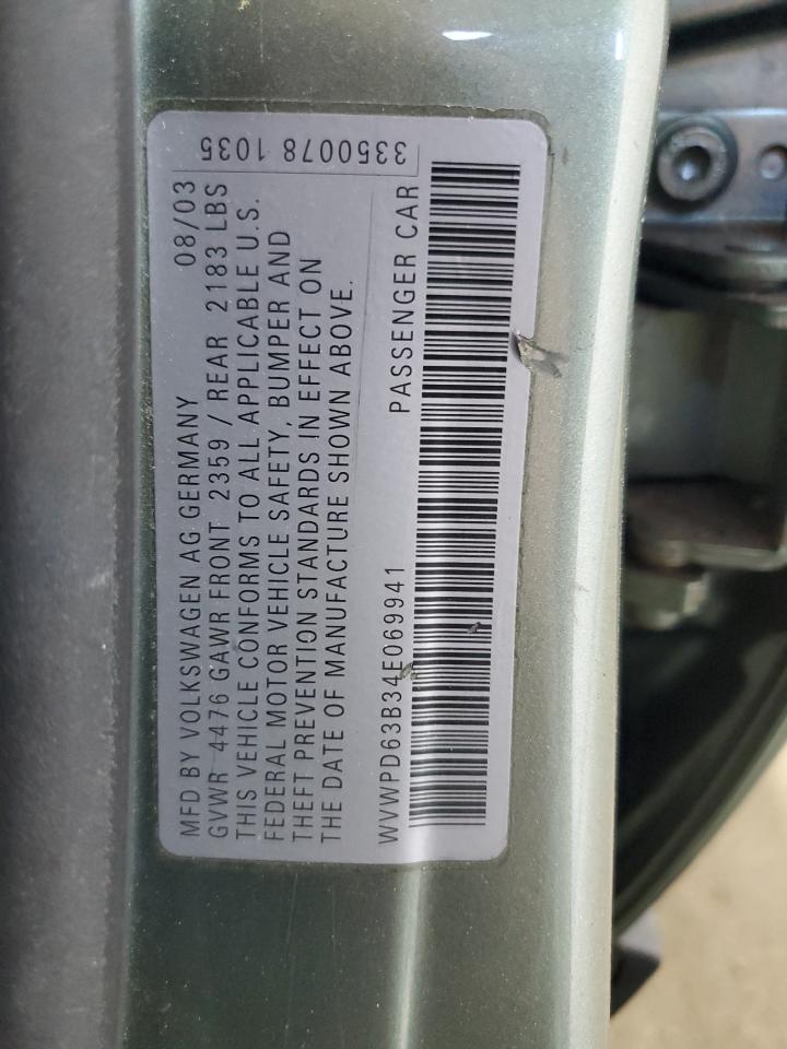2004 Volkswagen Passat Gls Зеленый vin: WVWPD63B34E069941