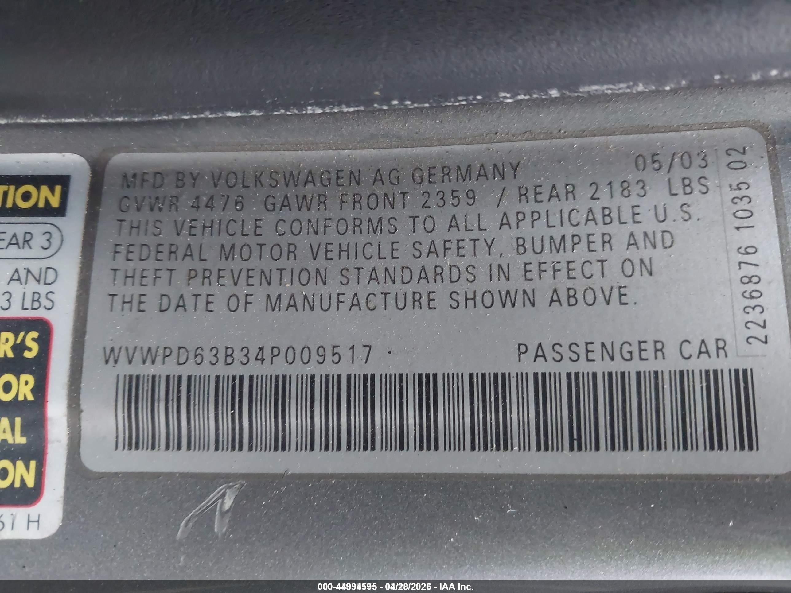 2004 Volkswagen Passat Gls Silver vin: WVWPD63B34P009517