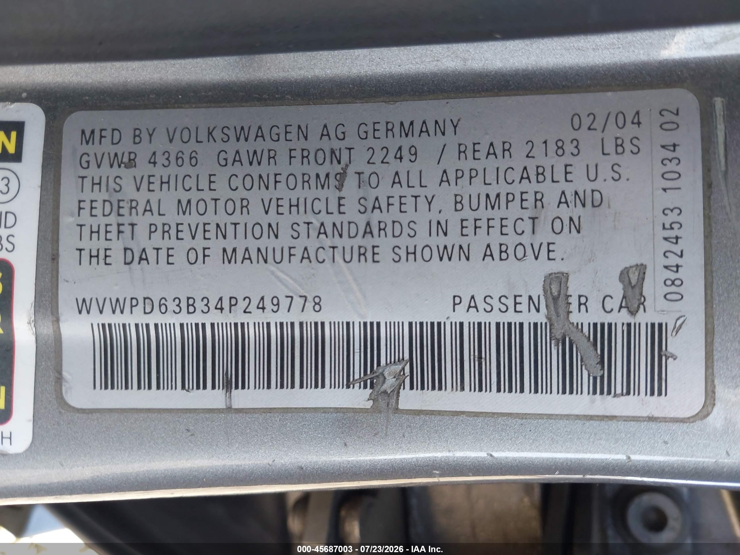 2004 Volkswagen Passat Gls Серебряный vin: WVWPD63B34P249778