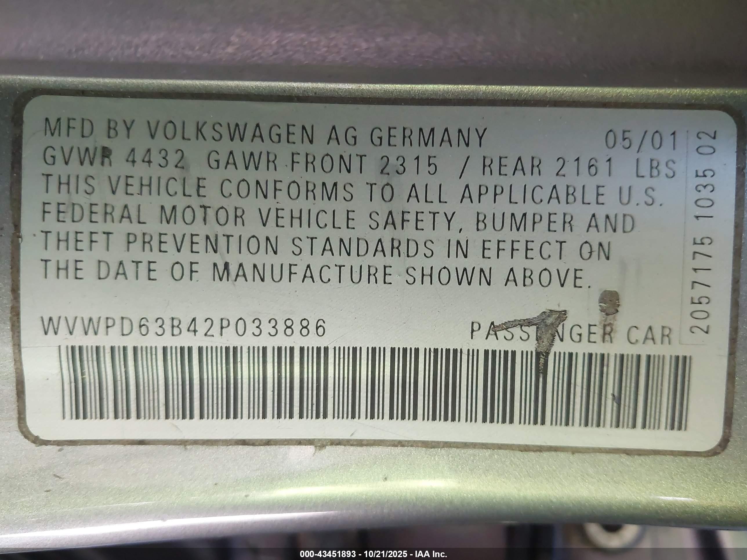 2002 Volkswagen Passat Gls Silver vin: WVWPD63B42P033886