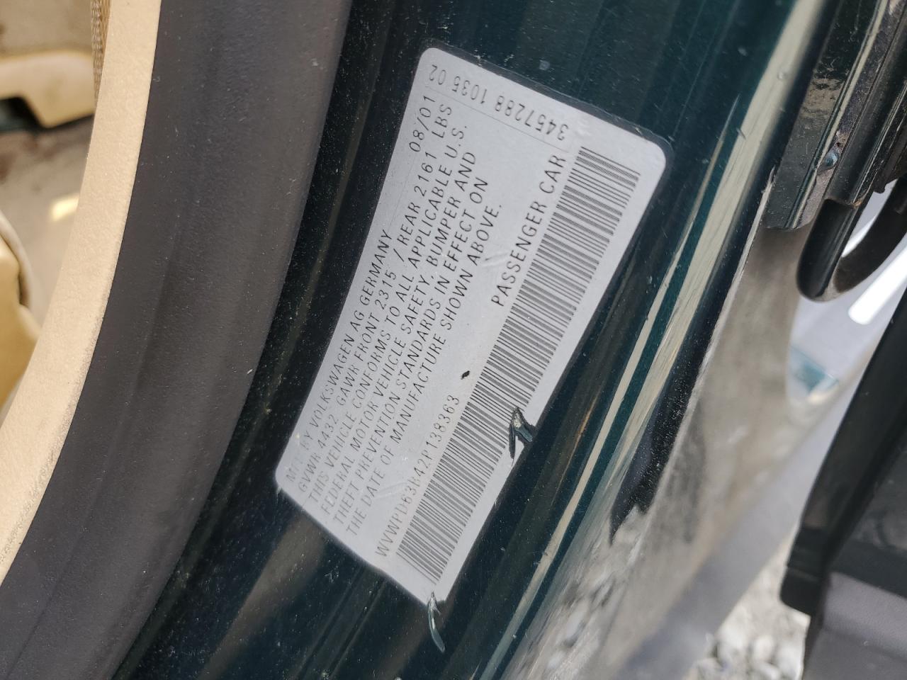 2002 Volkswagen Passat Gls Green vin: WVWPD63B42P138363