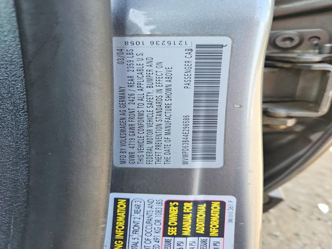 2004 Volkswagen Passat Gls Gray vin: WVWPD63B44E296586