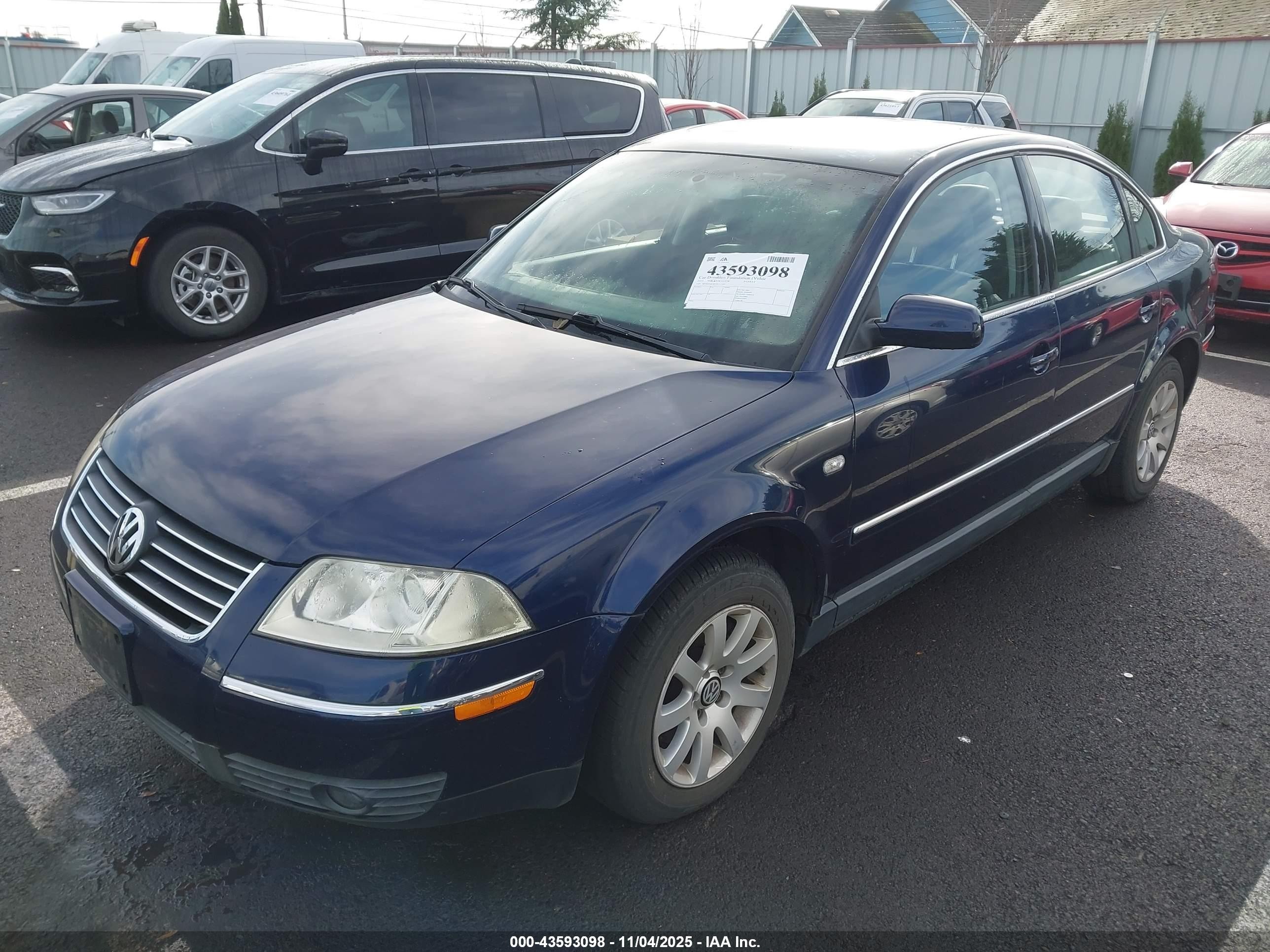 2001 Volkswagen Passat Gls Blue vin: WVWPD63B51P137009