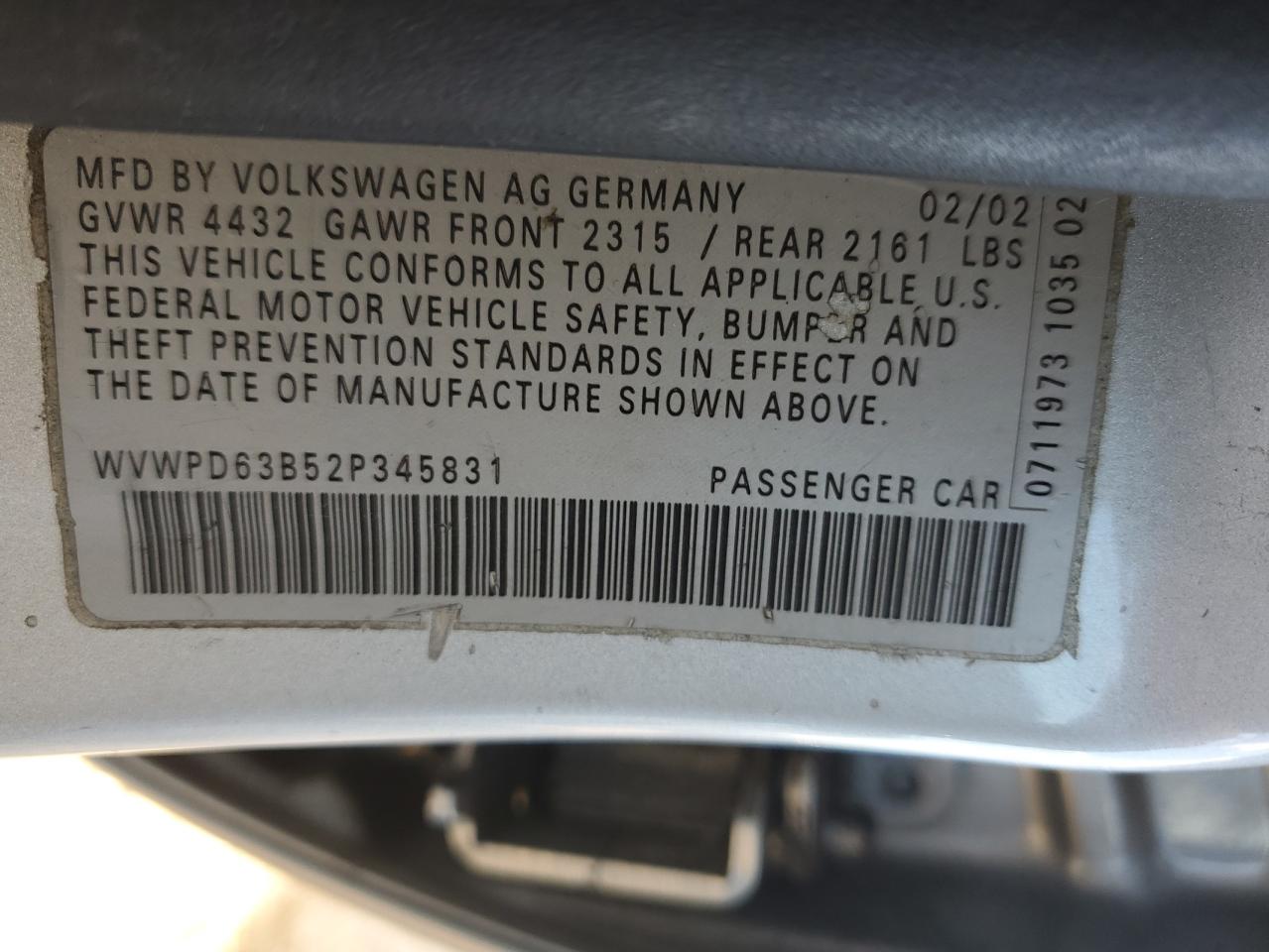2002 Volkswagen Passat Gls Серебряный vin: WVWPD63B52P345831