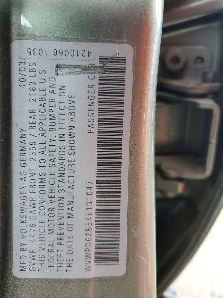 2004 Volkswagen Passat Gls Green vin: WVWPD63B54E131047