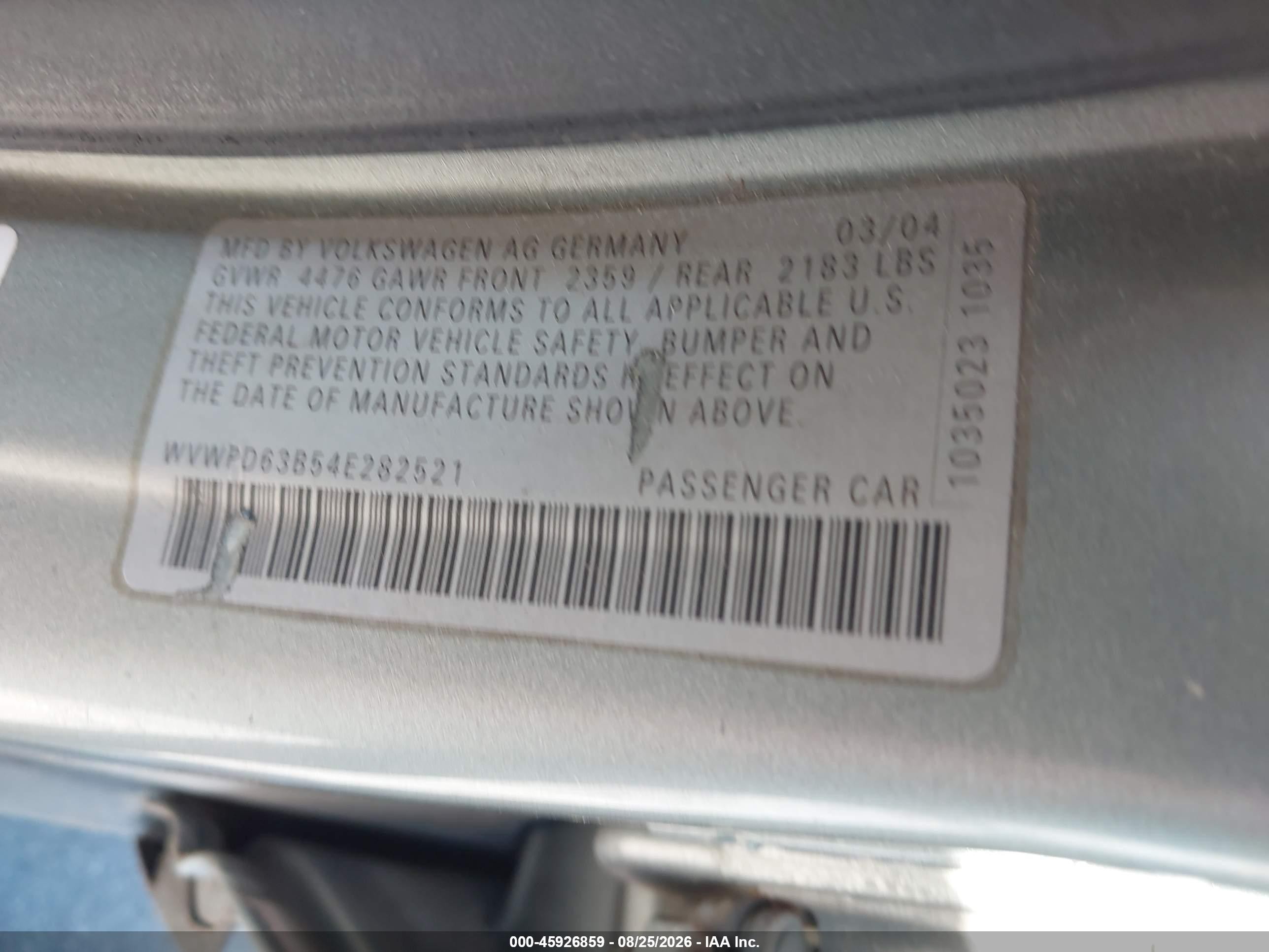 2004 Volkswagen Passat Gls Gray vin: WVWPD63B54E282521