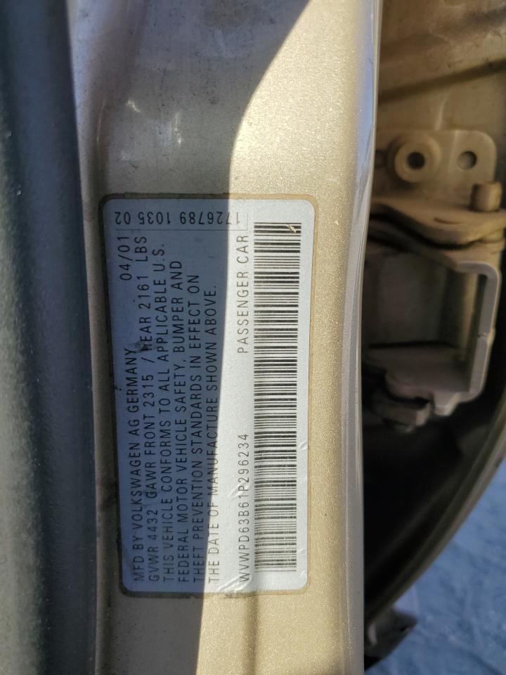 2001 Volkswagen Passat Gls Gold vin: WVWPD63B61P296234