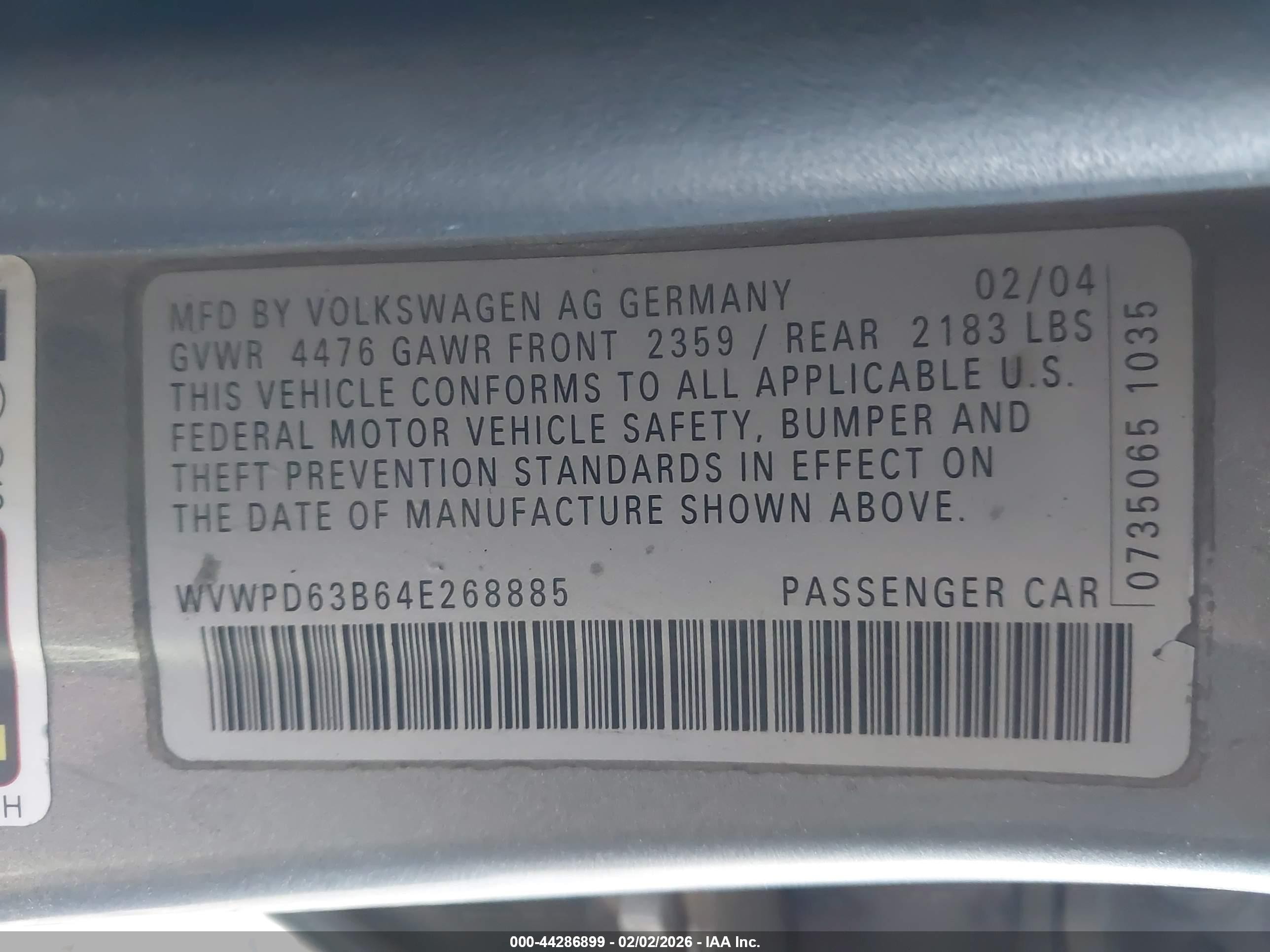 2004 Volkswagen Passat Gls Серебряный vin: WVWPD63B64E268885