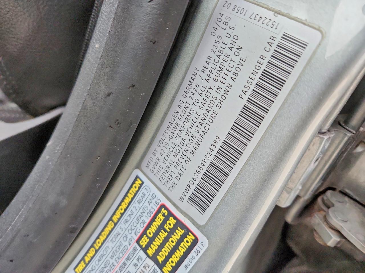 2004 Volkswagen Passat Gls Silver vin: WVWPD63B64P324389