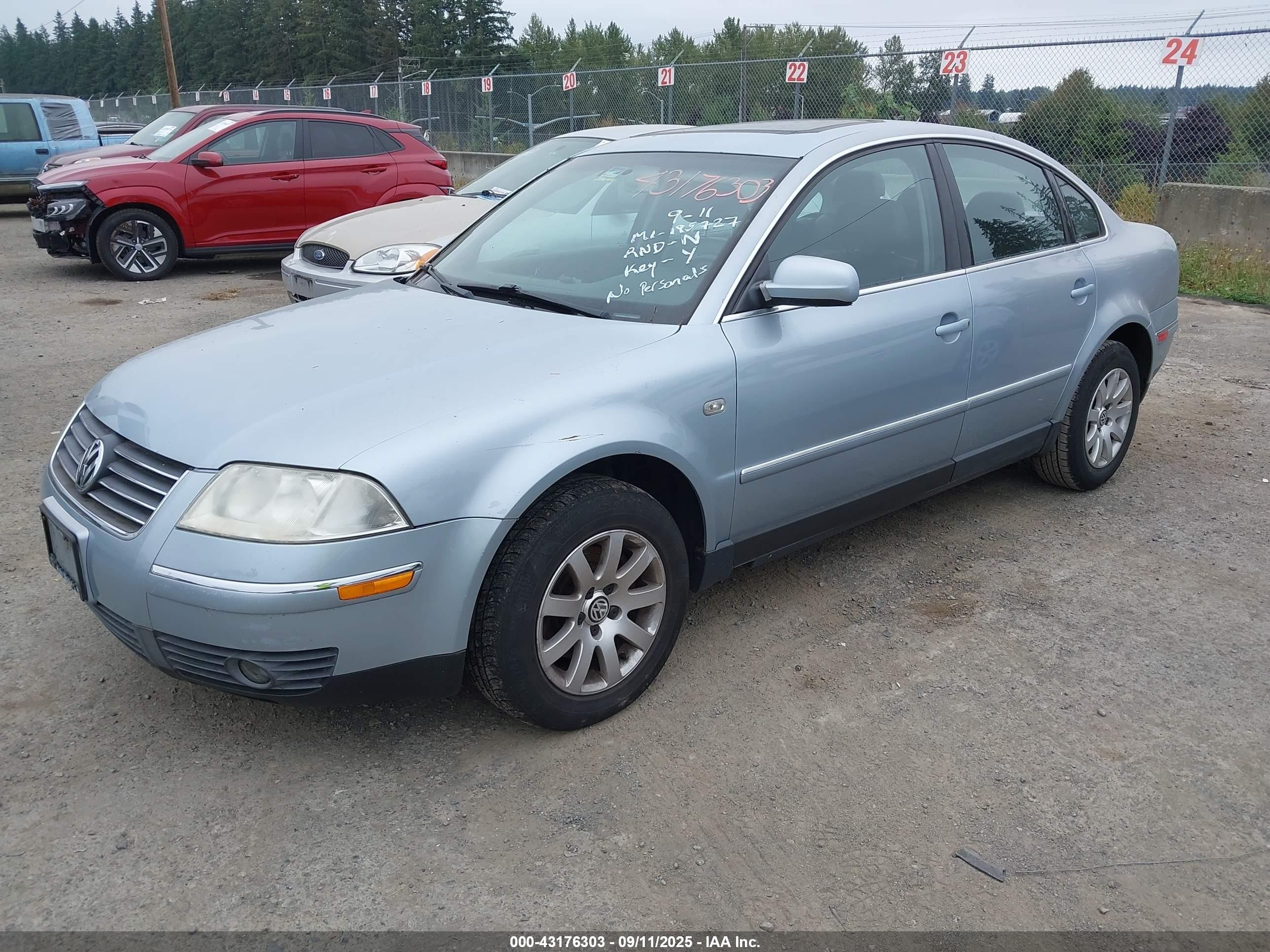 2001 Volkswagen Passat Gls Light Blue vin: WVWPD63B71P204547