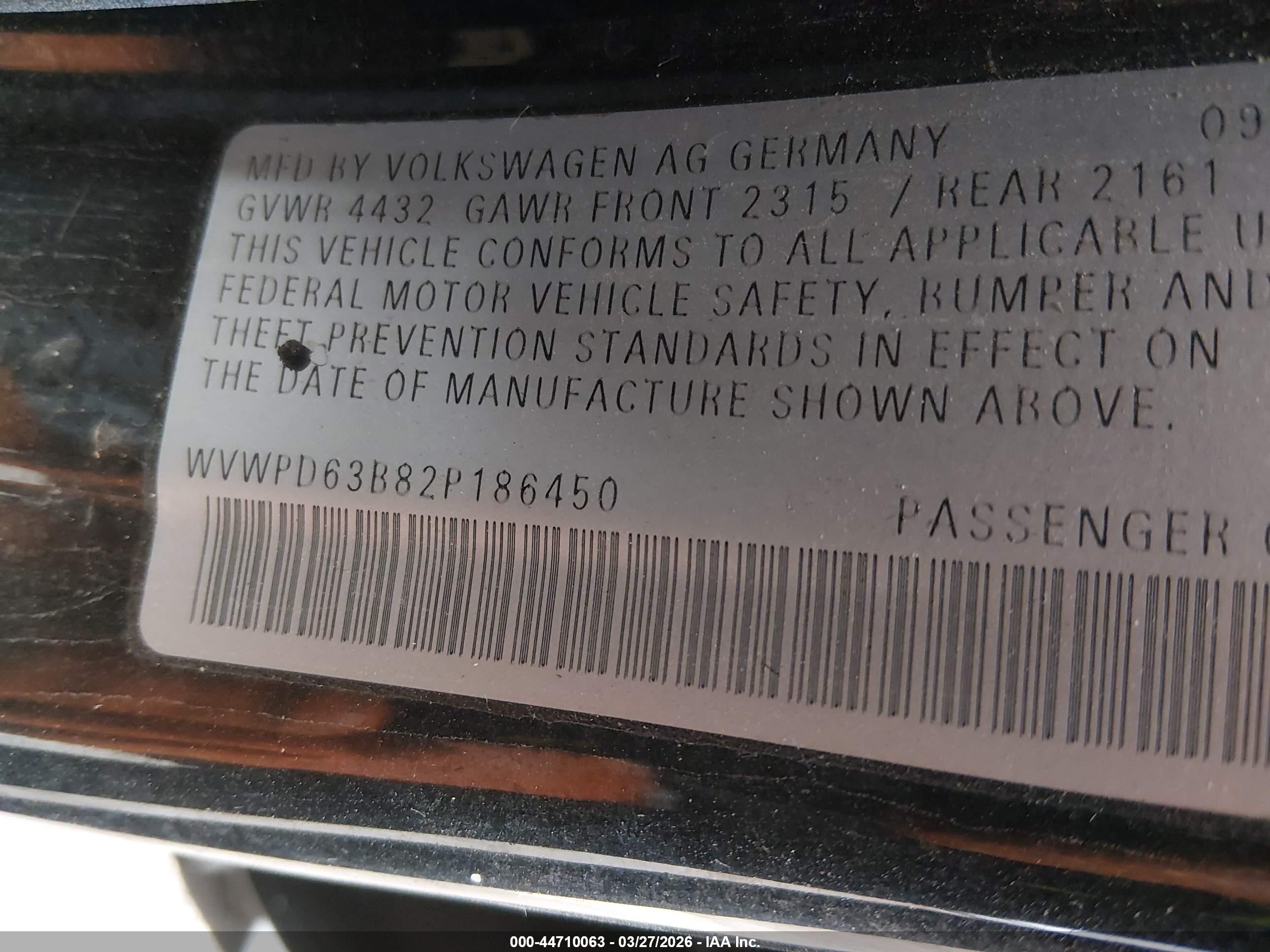 2002 Volkswagen Passat Gls Black vin: WVWPD63B82P186450