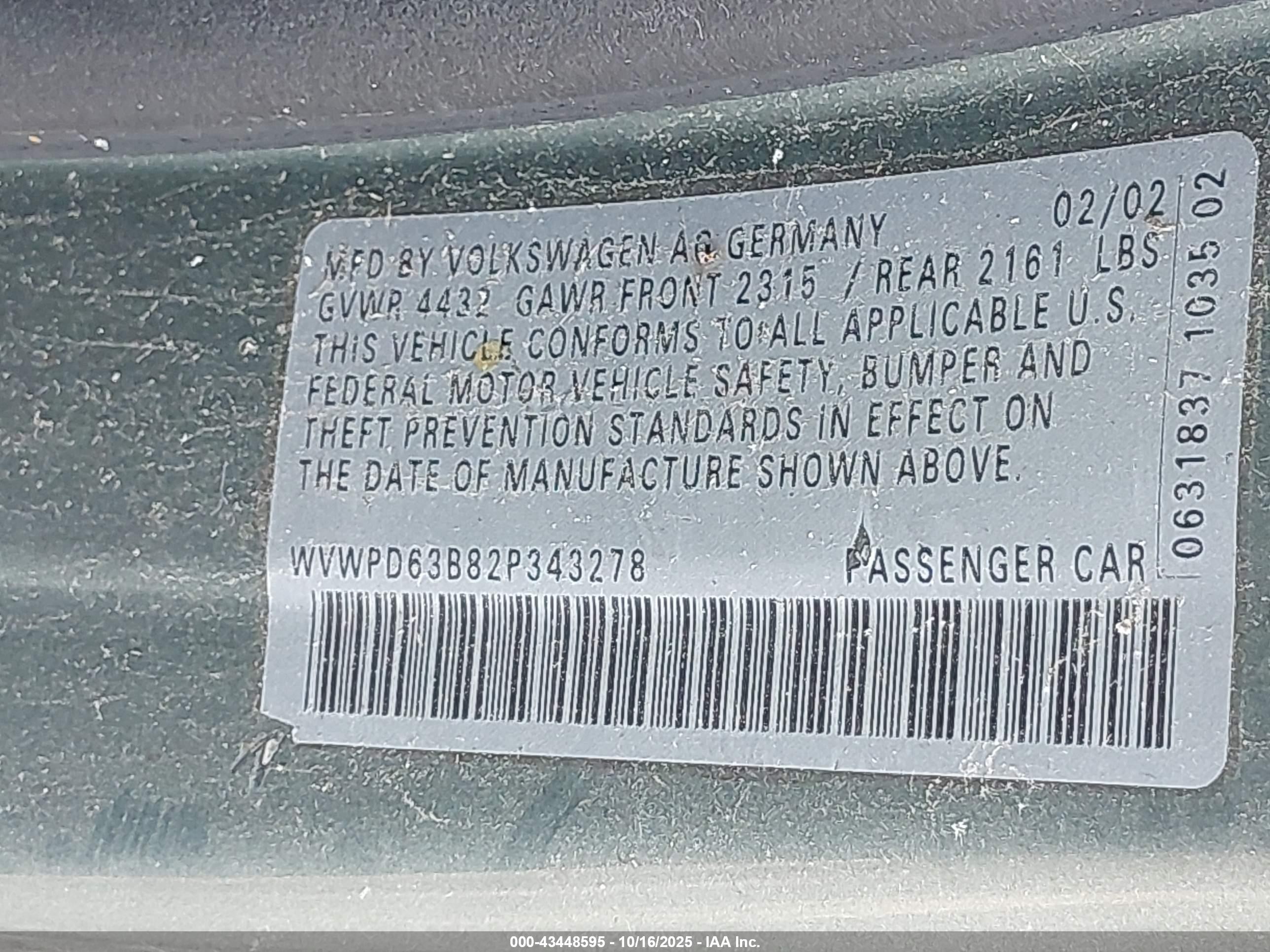 2002 Volkswagen Passat Gls Green vin: WVWPD63B82P343278