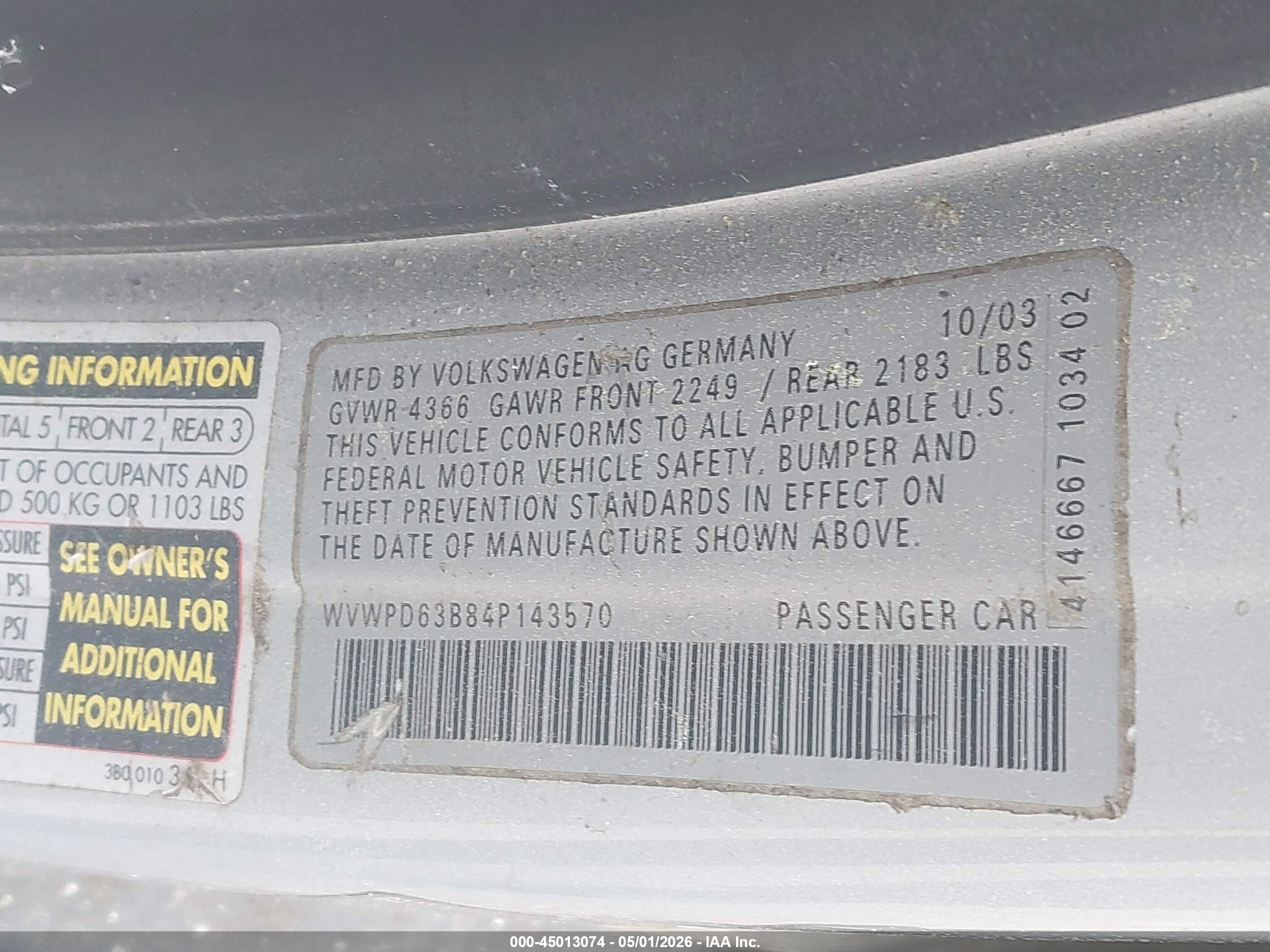 2004 Volkswagen Passat Gls Silver vin: WVWPD63B84P143570
