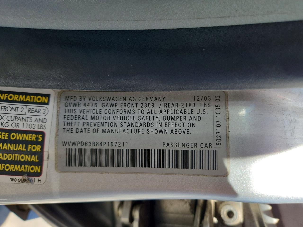 2004 Volkswagen Passat Gls Silver vin: WVWPD63B84P197211