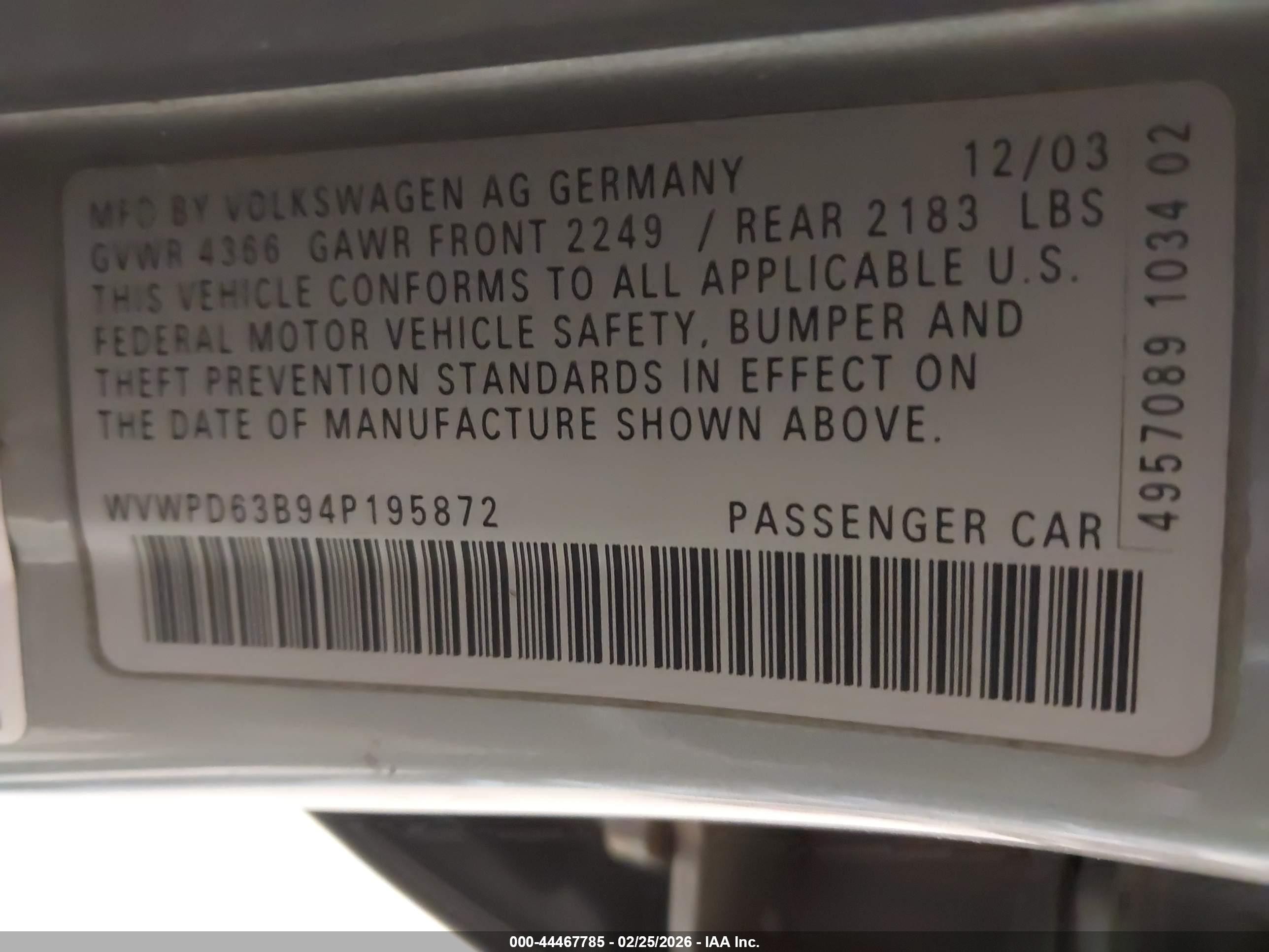 2004 Volkswagen Passat Gls Бирюзовый vin: WVWPD63B94P195872