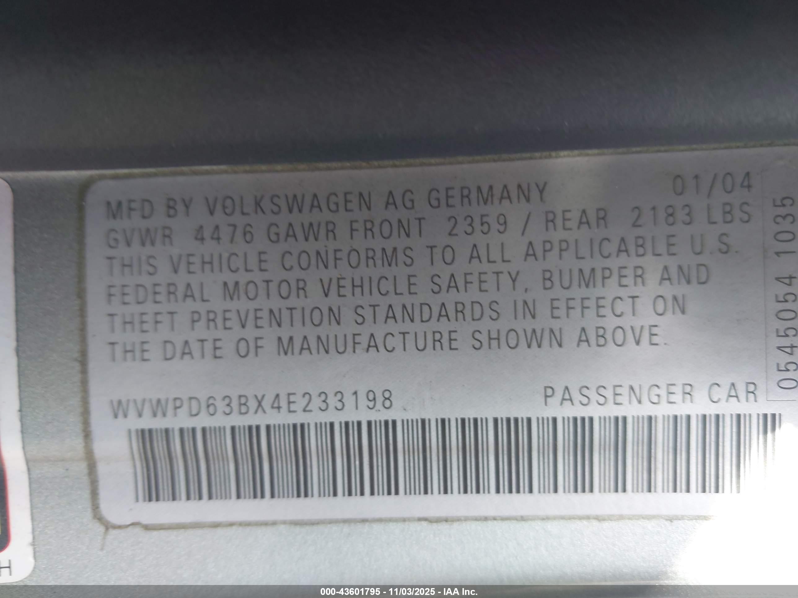 2004 Volkswagen Passat Gls Silver vin: WVWPD63BX4E233198