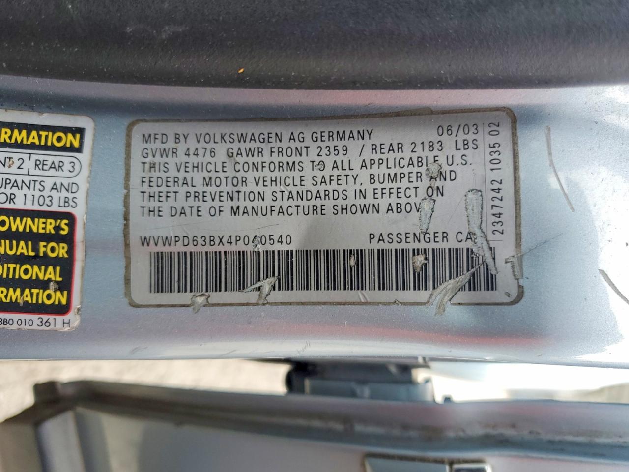 2004 Volkswagen Passat Gls Blue vin: WVWPD63BX4P040540
