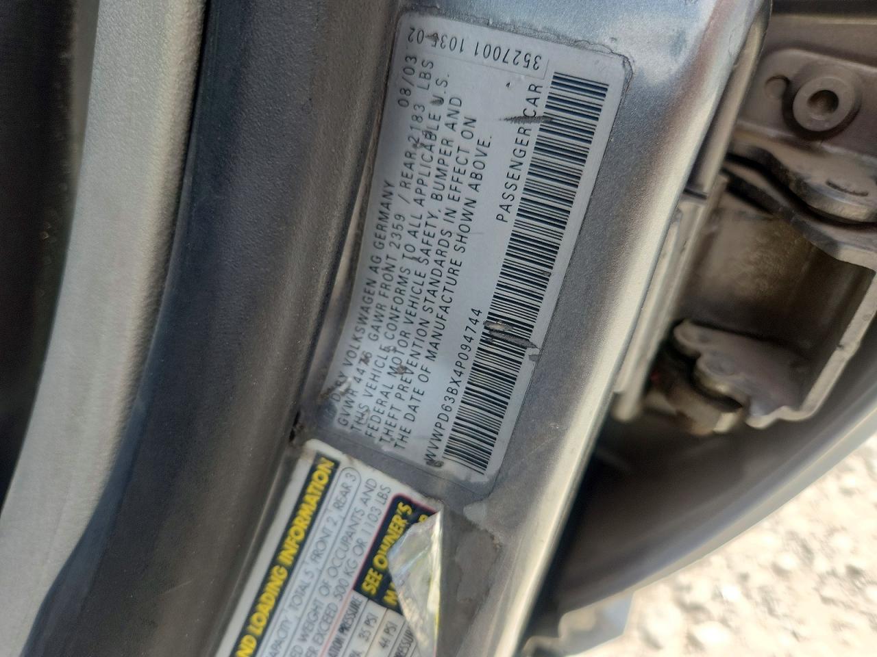 2004 Volkswagen Passat Gls Gray vin: WVWPD63BX4P094744