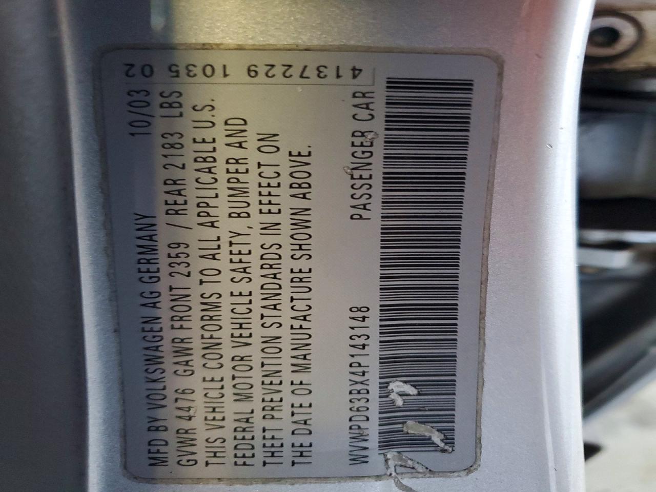 2004 Volkswagen Passat Gls Silver vin: WVWPD63BX4P143148