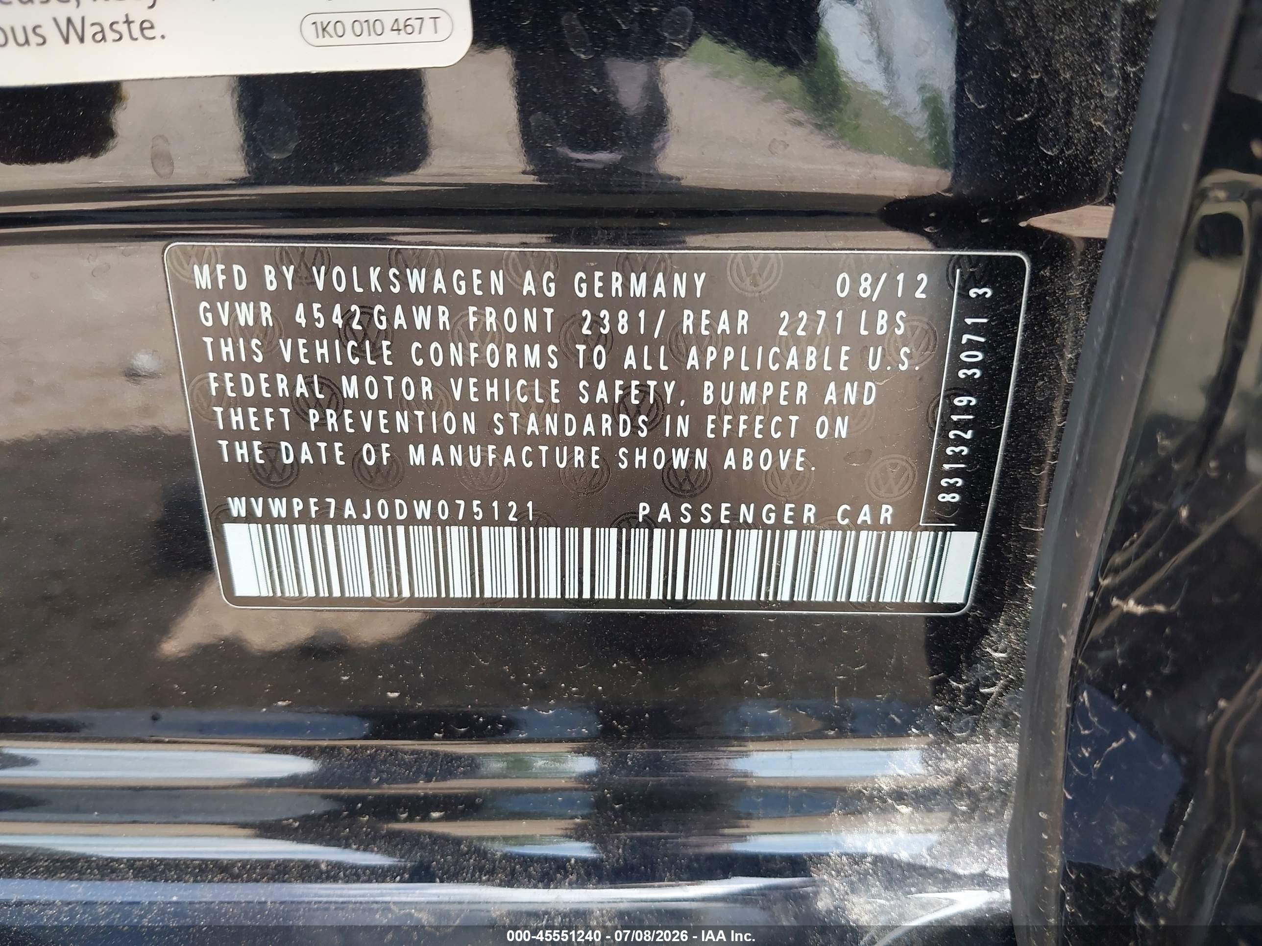 2013 Volkswagen Golf R 4-door Black vin: WVWPF7AJ0DW075121