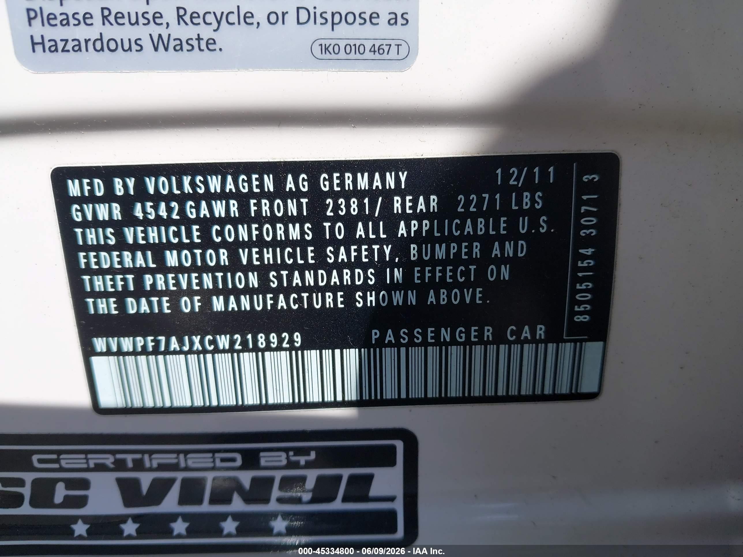 2012 Volkswagen Golf R 4-door White vin: WVWPF7AJXCW218929
